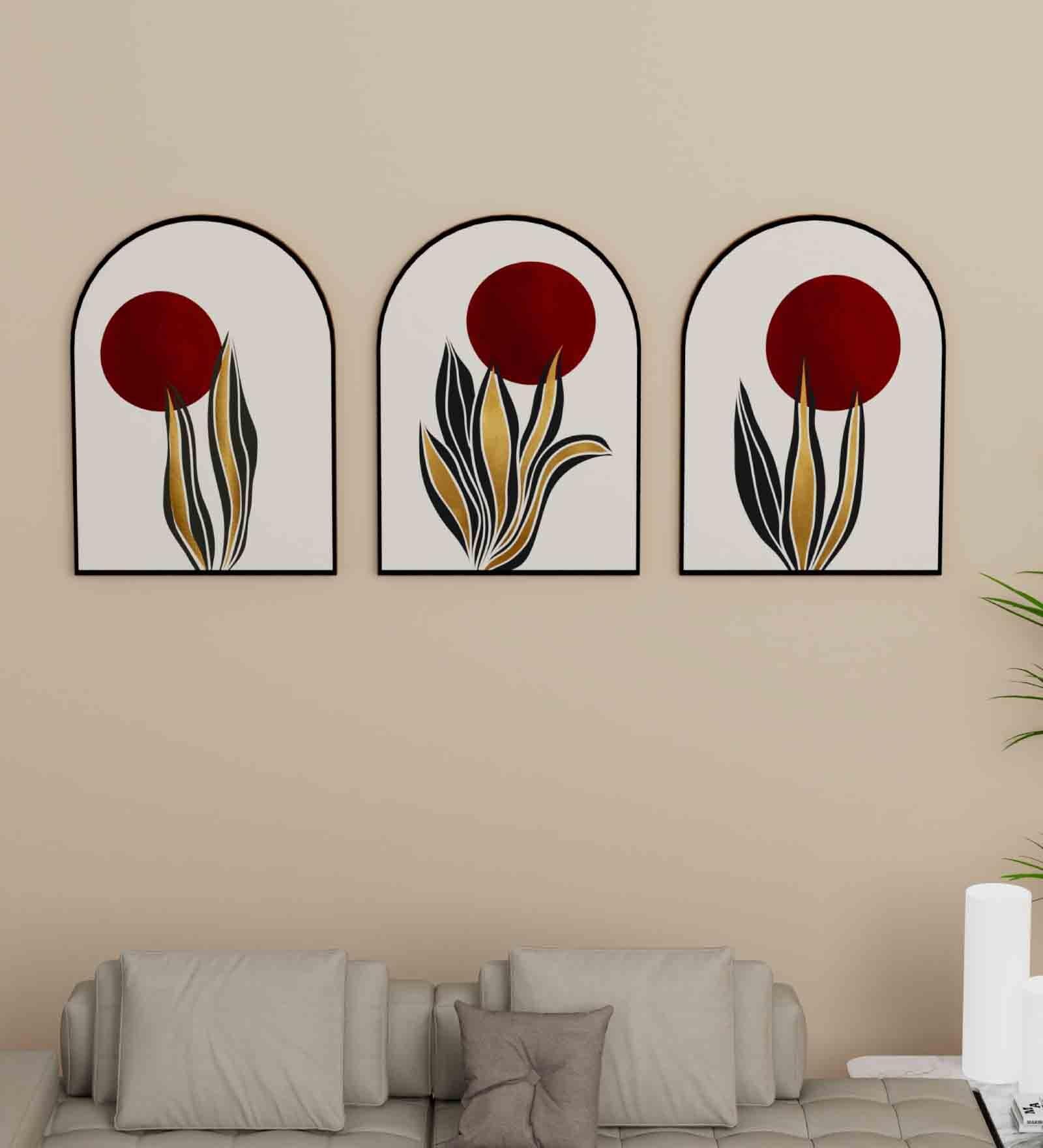 Red Engineered Wood (Set of 3) Art Panels