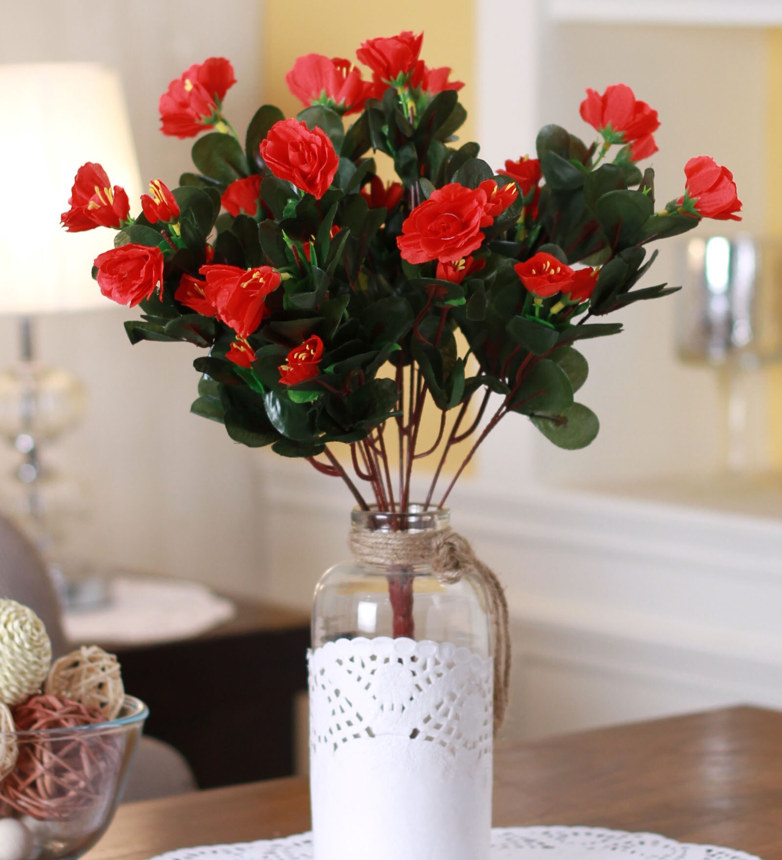 Buy Red Fabric & Plastic Artificial Azalea Flower Bunch by Fourwalls ...