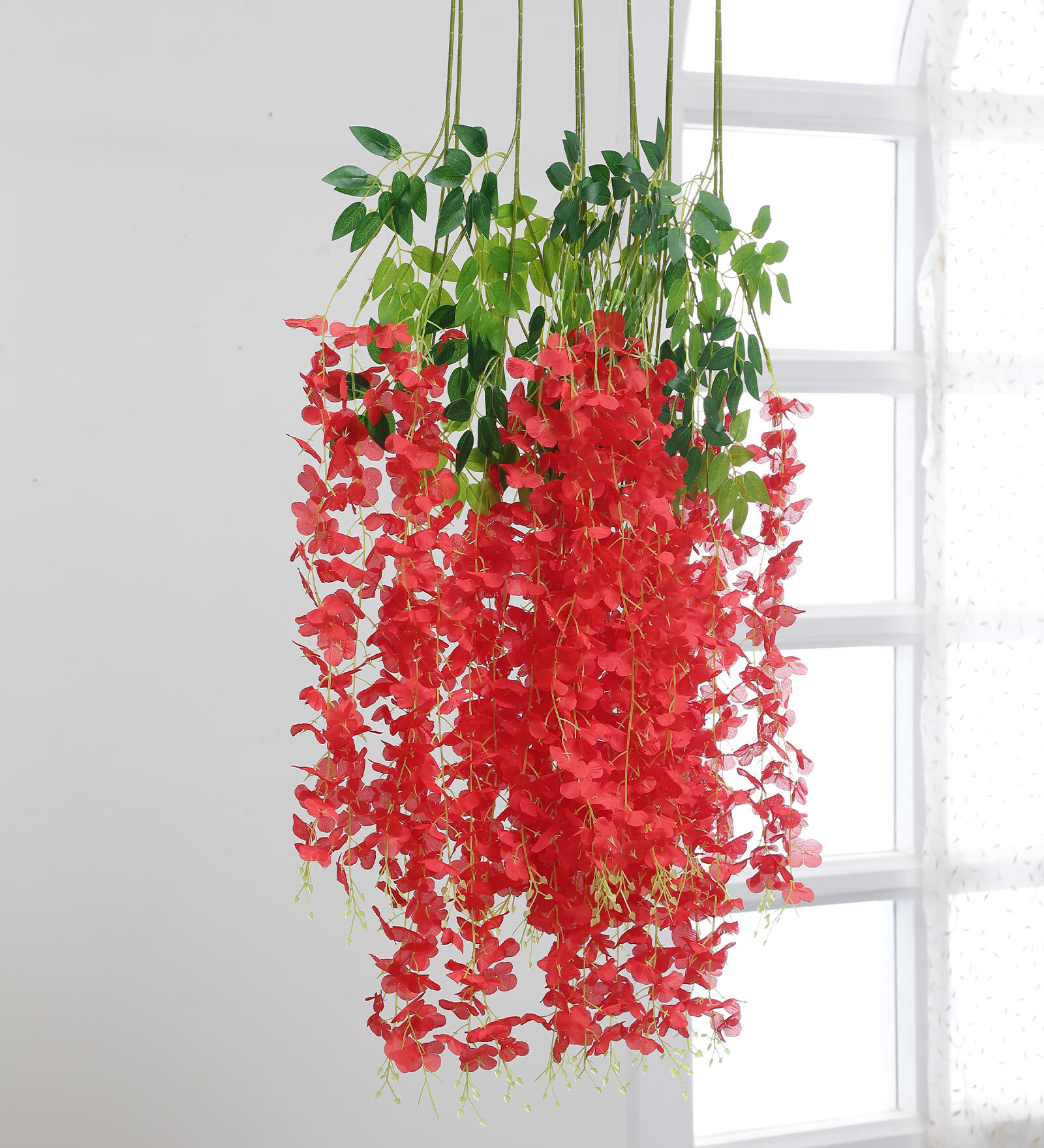 Red Fabric & Plastic Artificial Hanging Orchid Flower