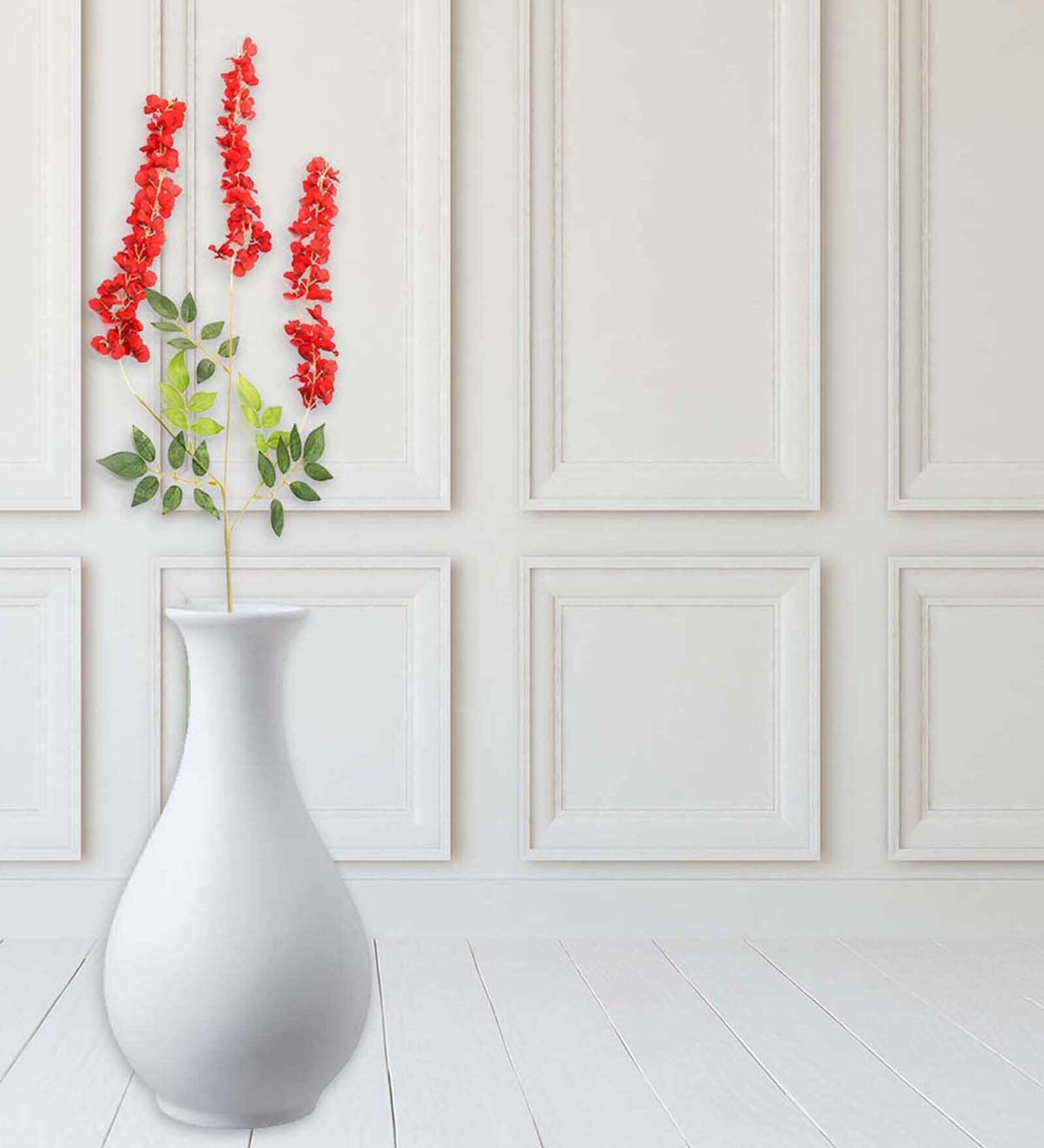Red Fabric & Plastic Wisteria Artificial Flower Stick Without Pot