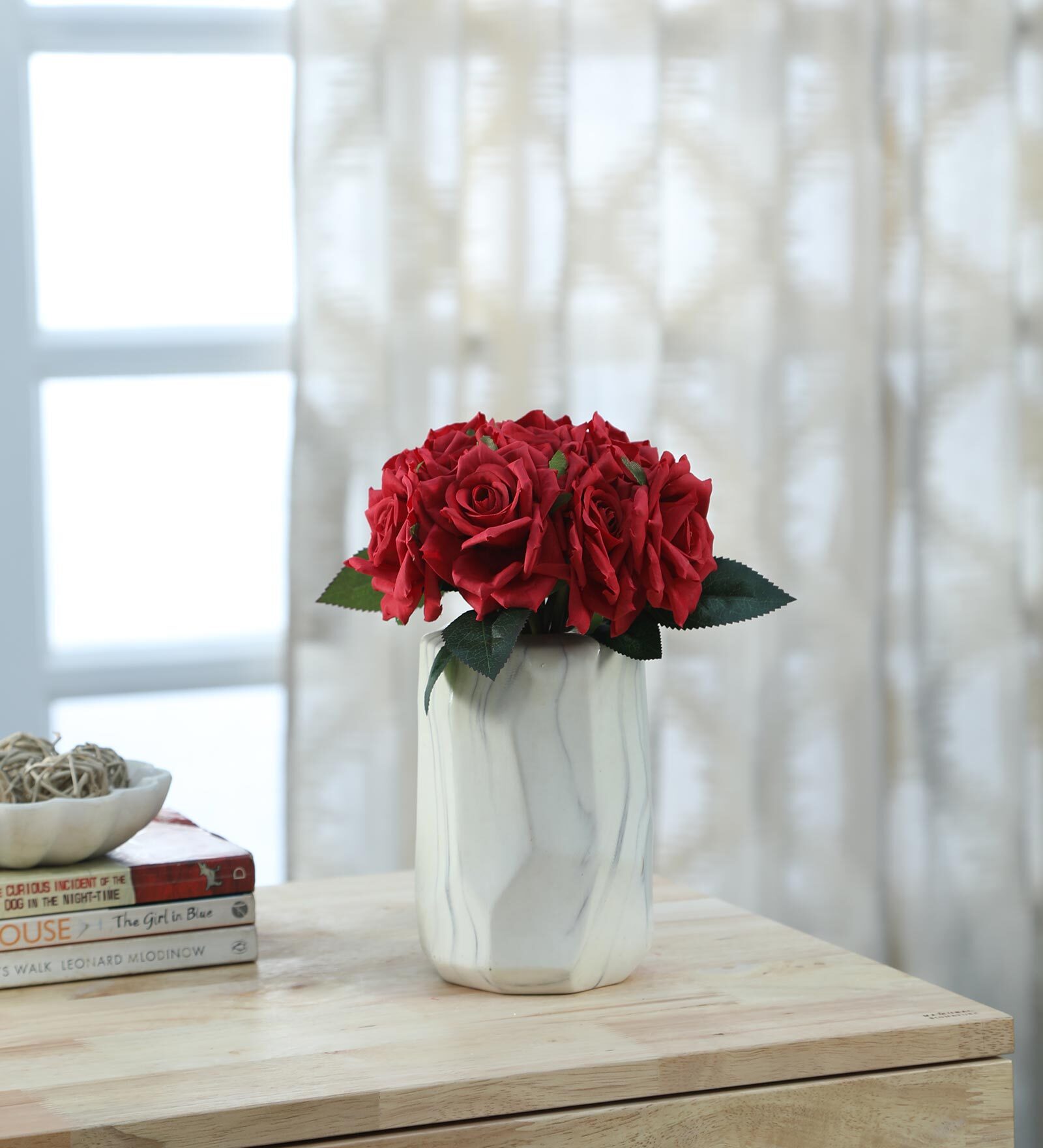 Red Fabric Rose Bunch Artificial Flowers