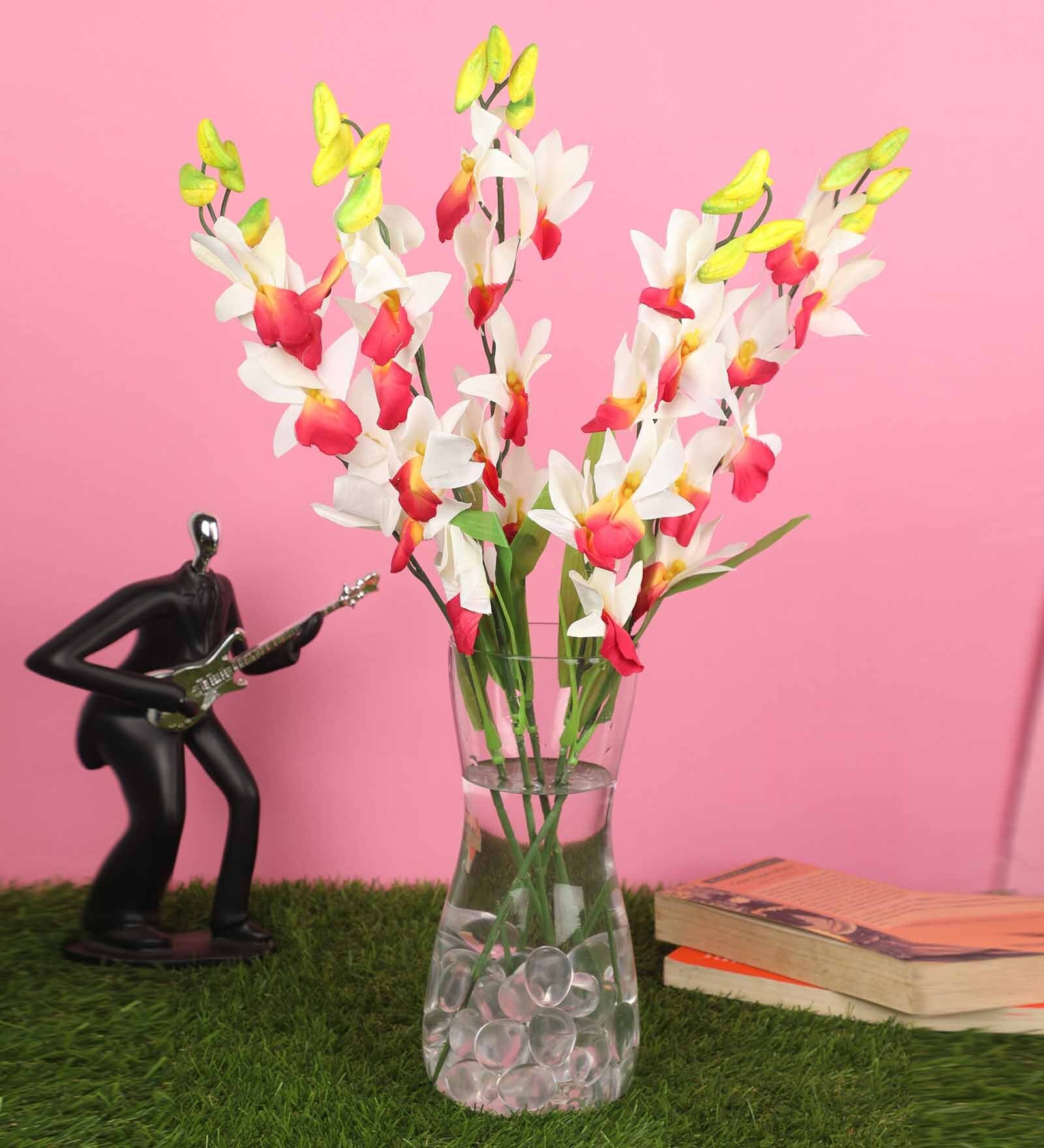 Yellow Fabric Orchid Artificial Flower Pack of 5