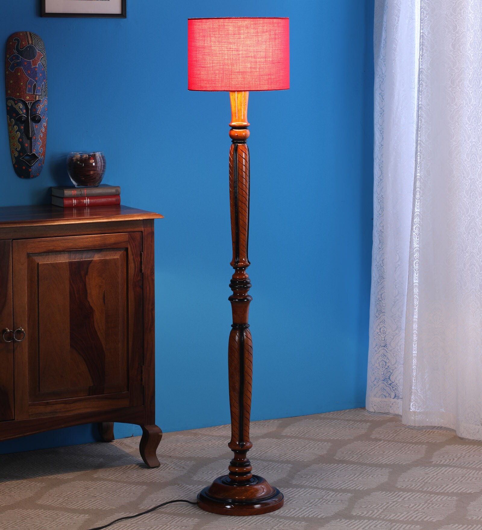 Buy Red Fabric Shade Floor Lamp with Brown Base by Tu Casa at 53 OFF