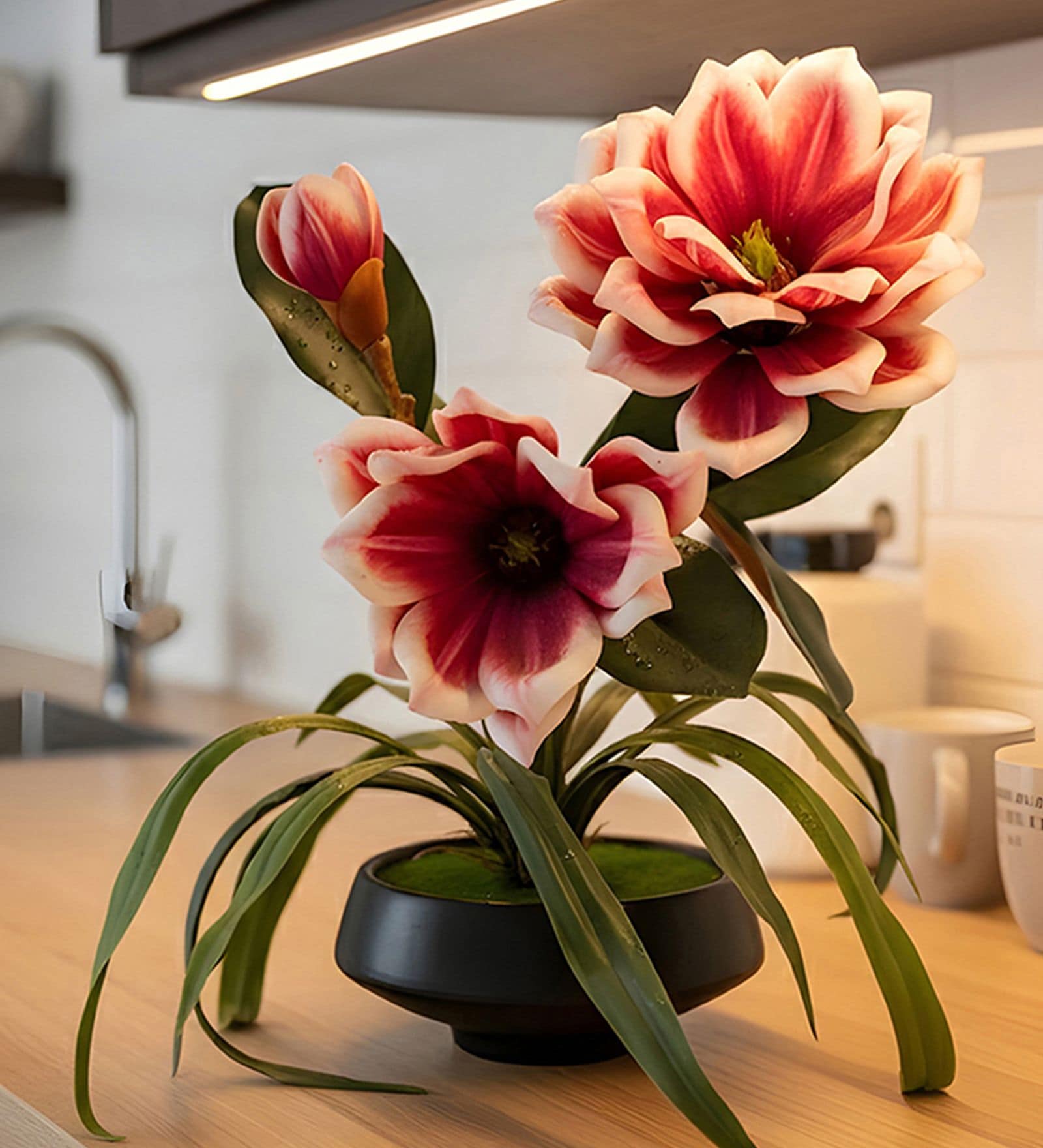 Red Faux Leather Magnolia Serenade Arrangement Pot With Flower
