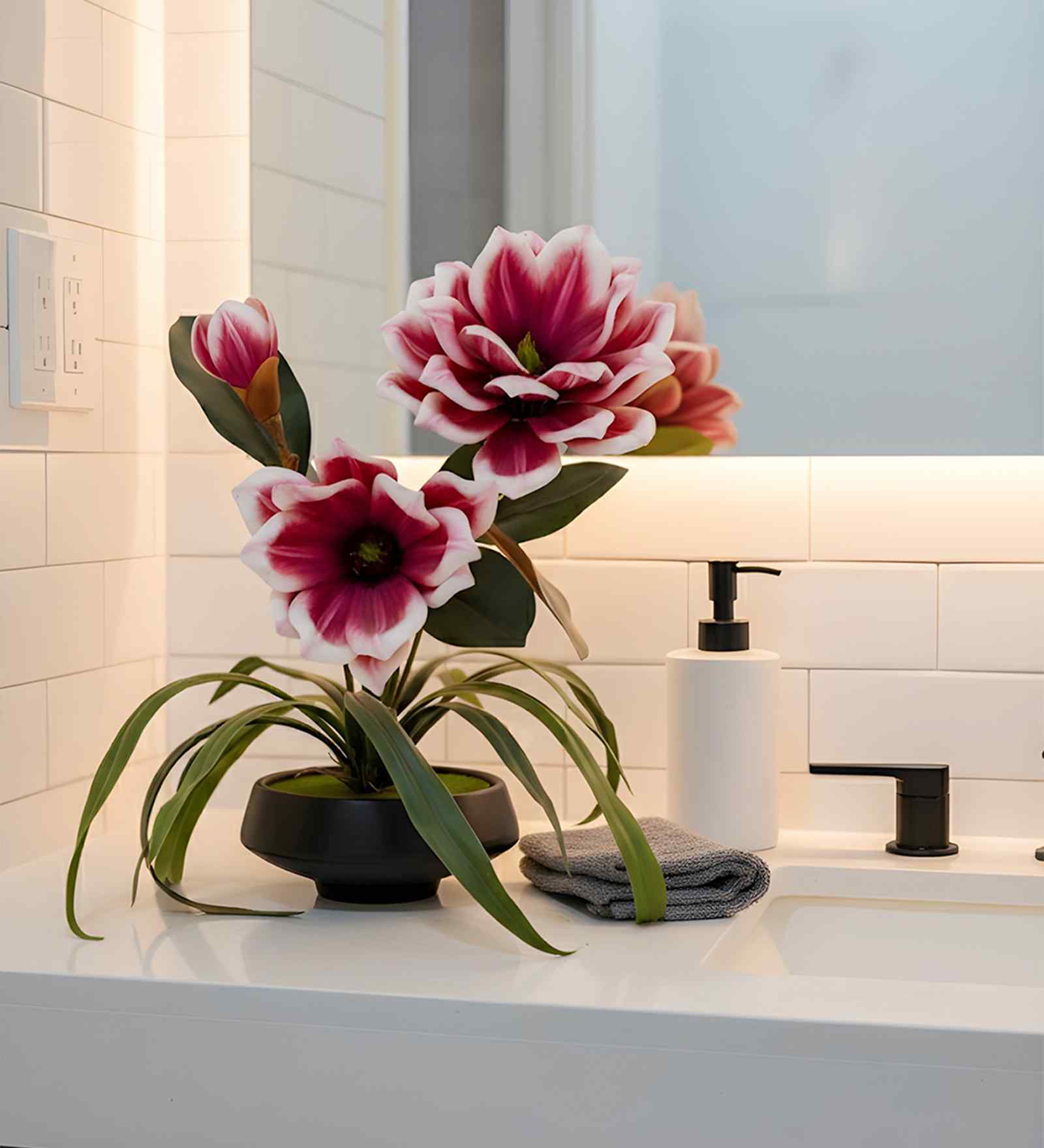 Red Faux Leather Magnolia Serenade Arrangement Pot With Flower