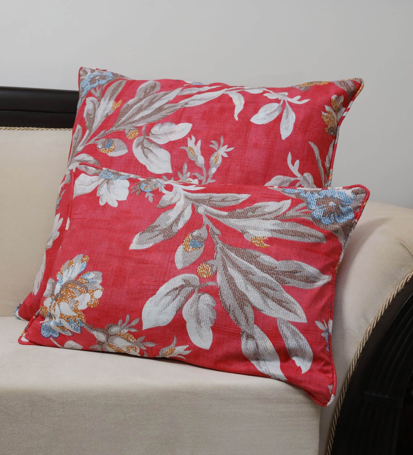 Red Floral 100% Cotton 16 x 16 Inches Cushion Cover
