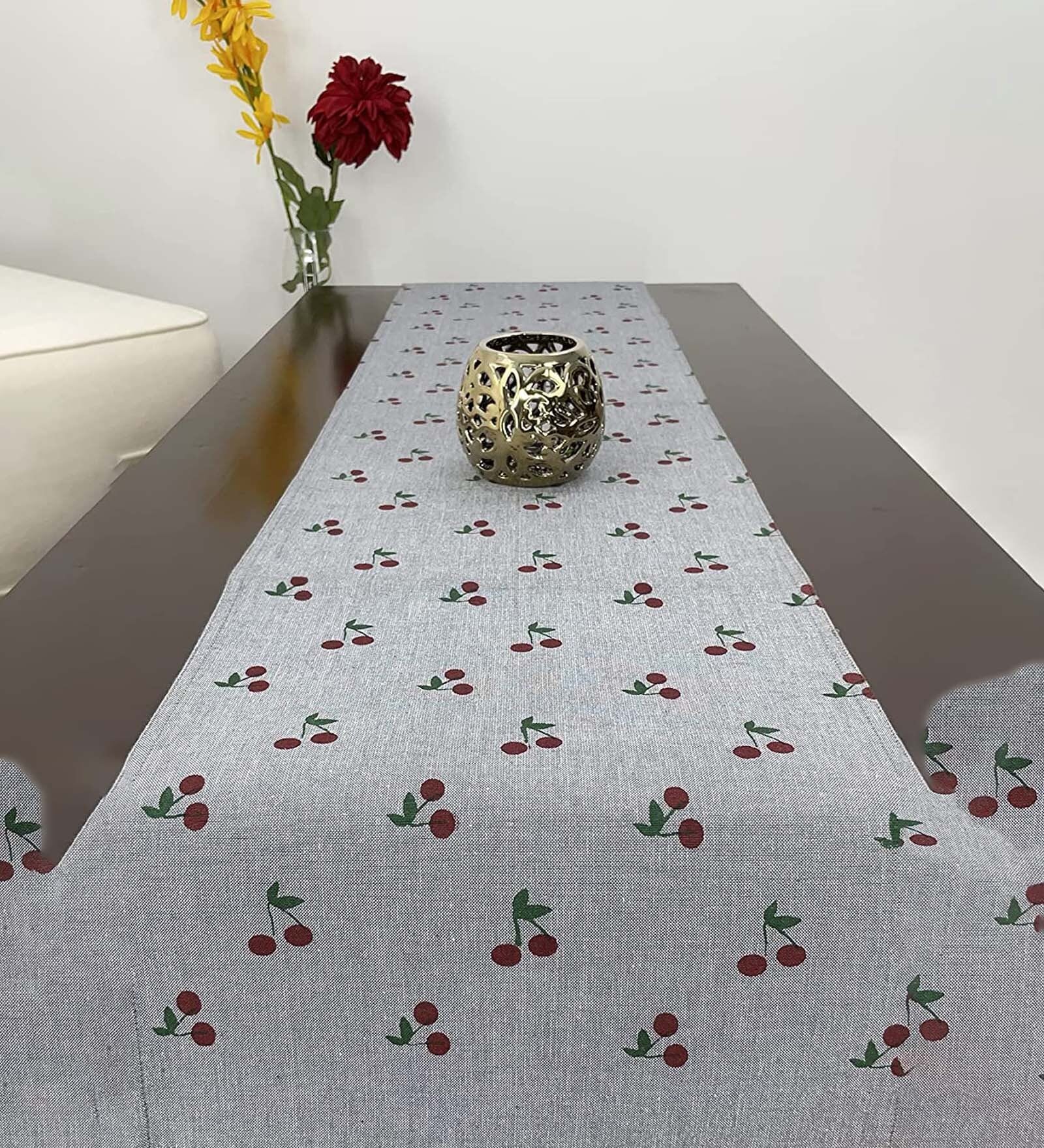 Cherry (72x13) Grey & Red Cotton Table Runner