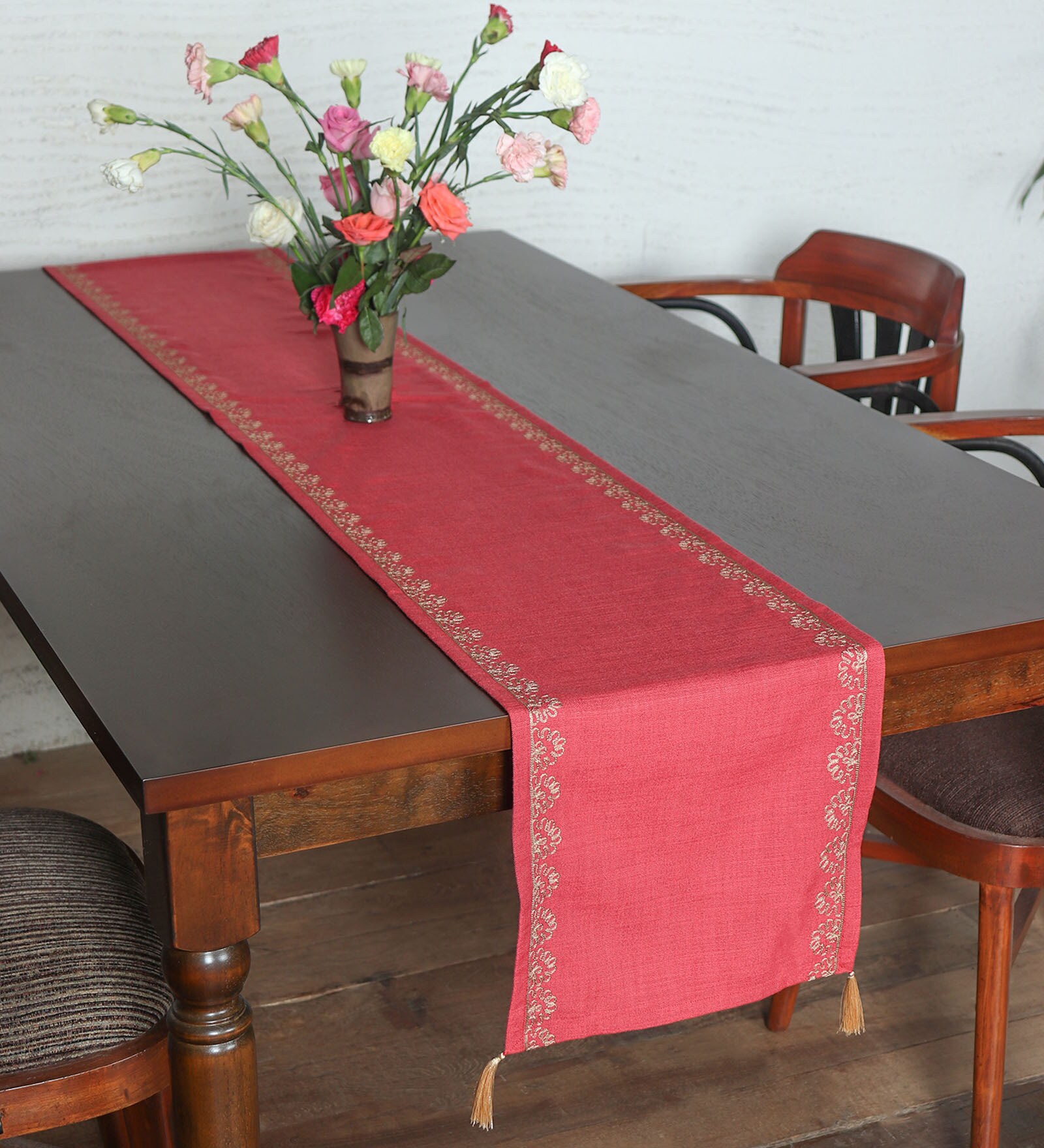 Red Floral Cotton Blend (12 x 84 ) Table Runner