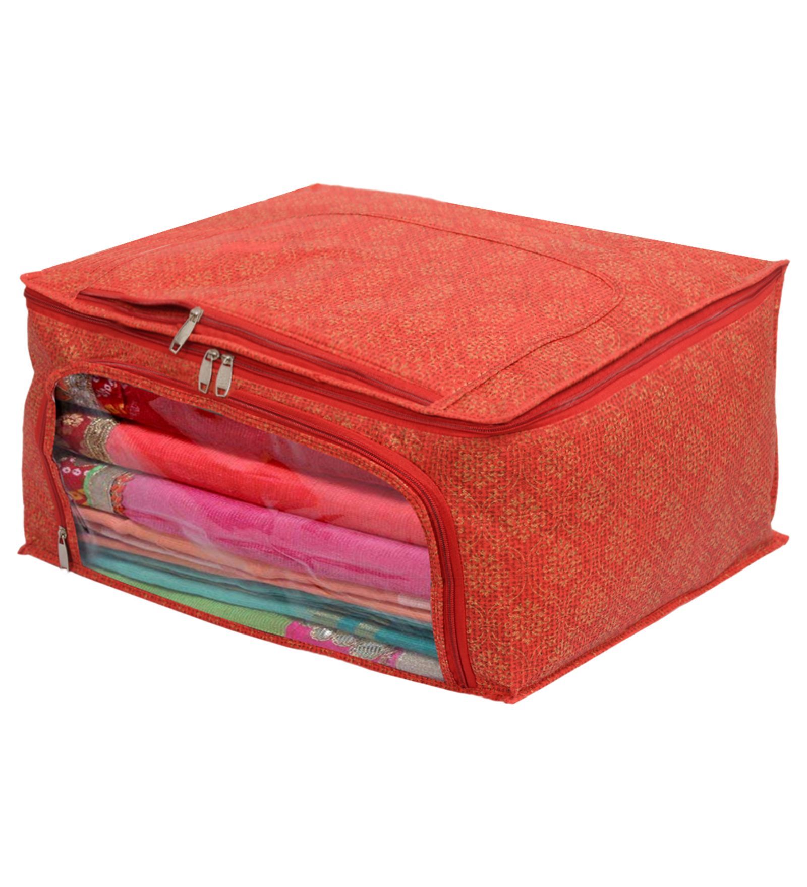 Red Floral Non-Woven Foldable Underbed Organizer