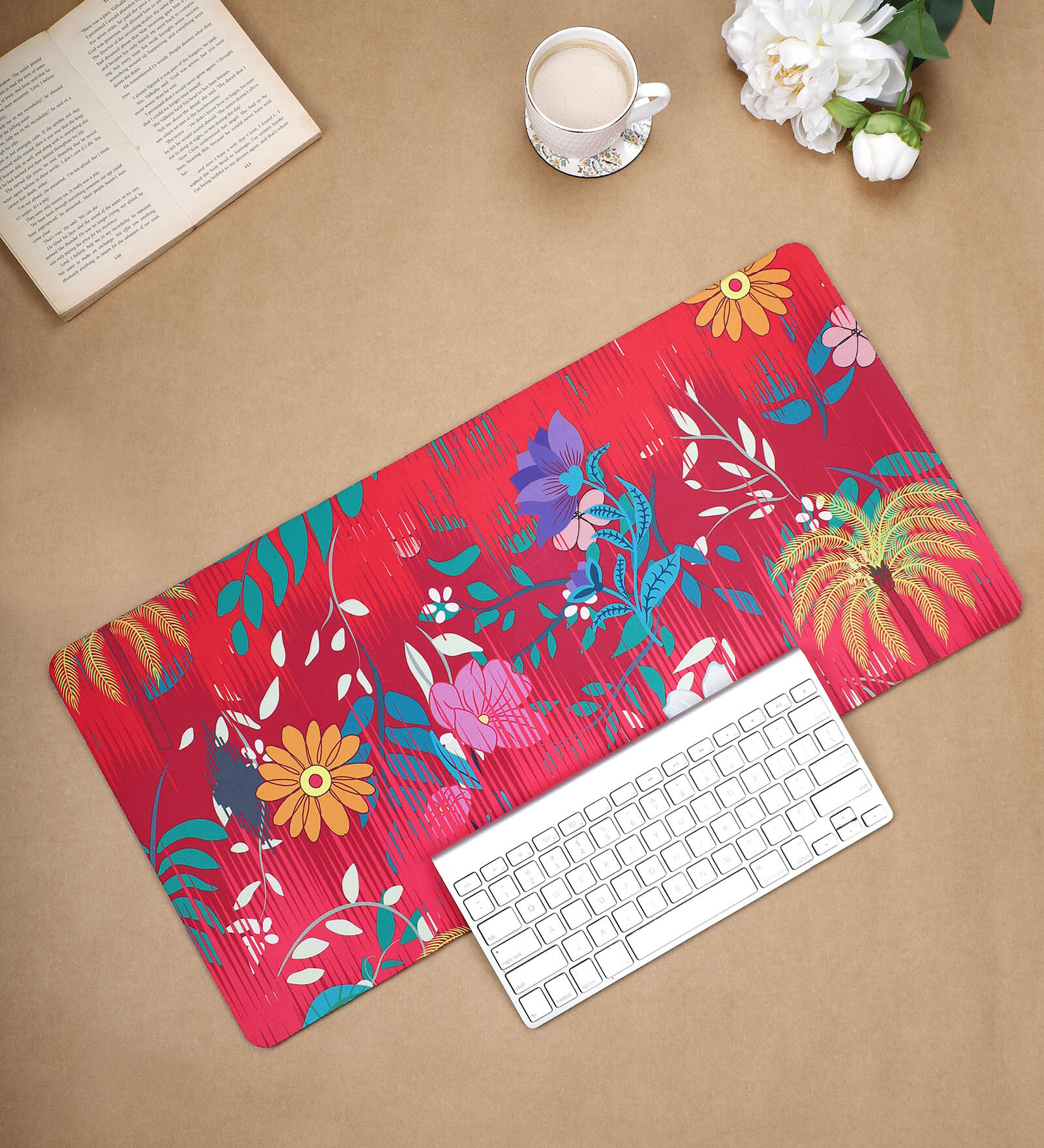 Red Floral Printed Laptop & Keyboard Mat