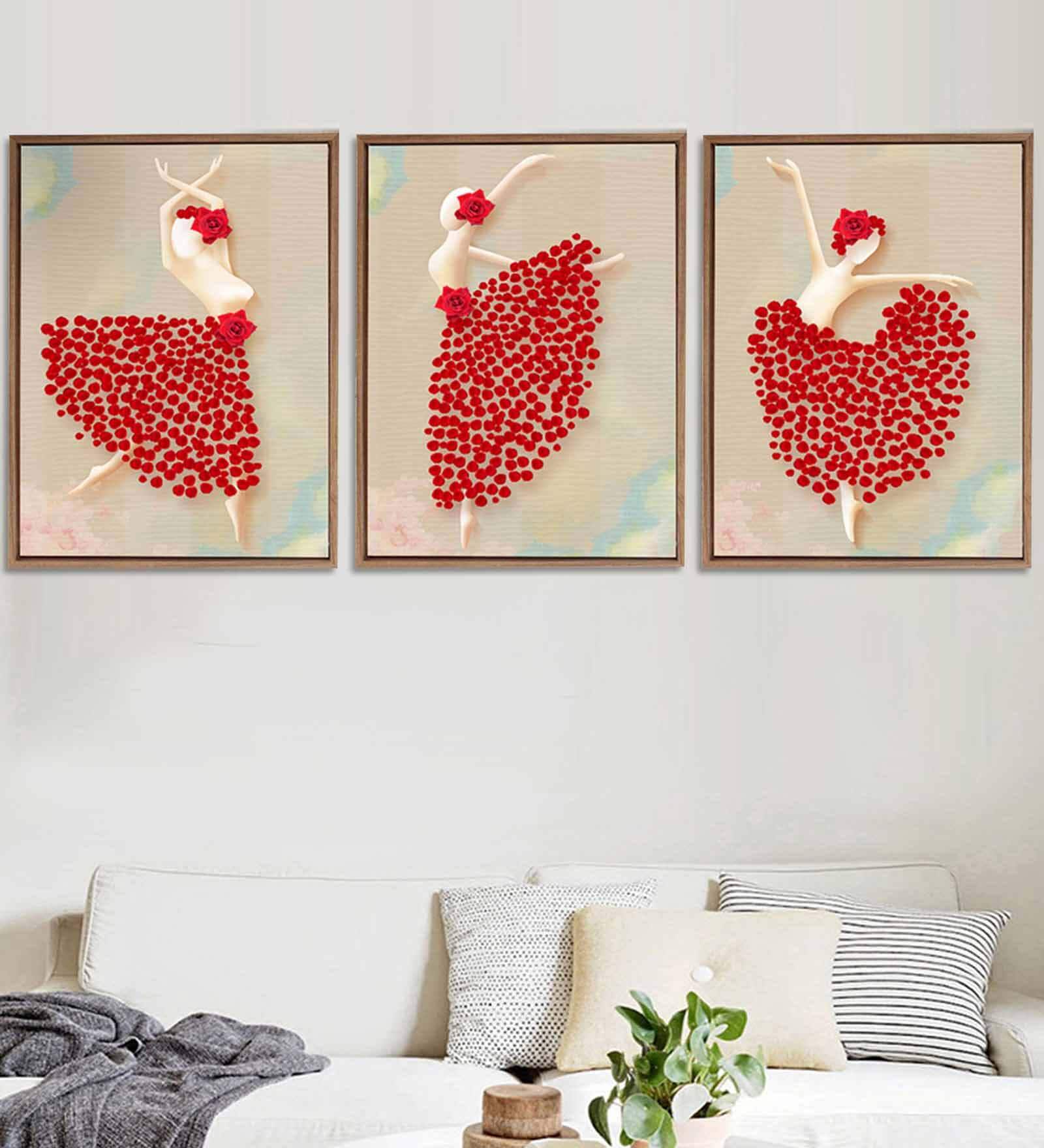The Craft Business Multicolour Canvas Framed Floral Art Print Set of 3