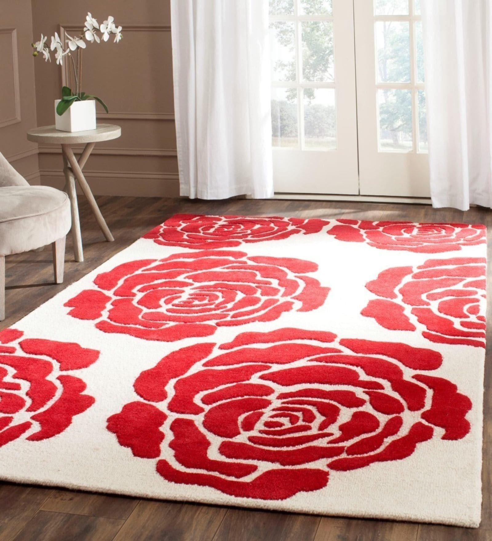 Red Floral Wool 5ft x 8 ft Hand Tufted Carpet