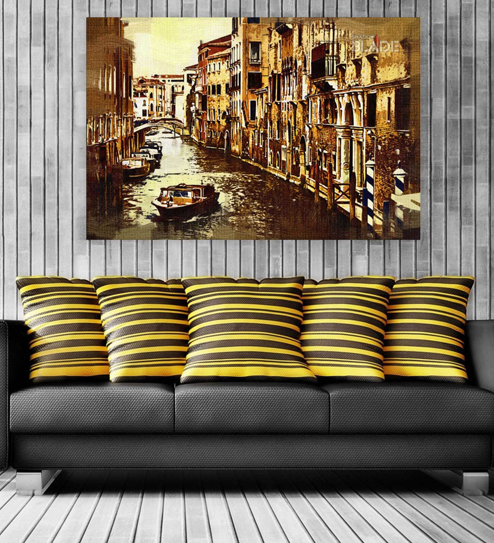 City Under Water In Brown Canvas Framed Art Print (33 x 21 Inches)