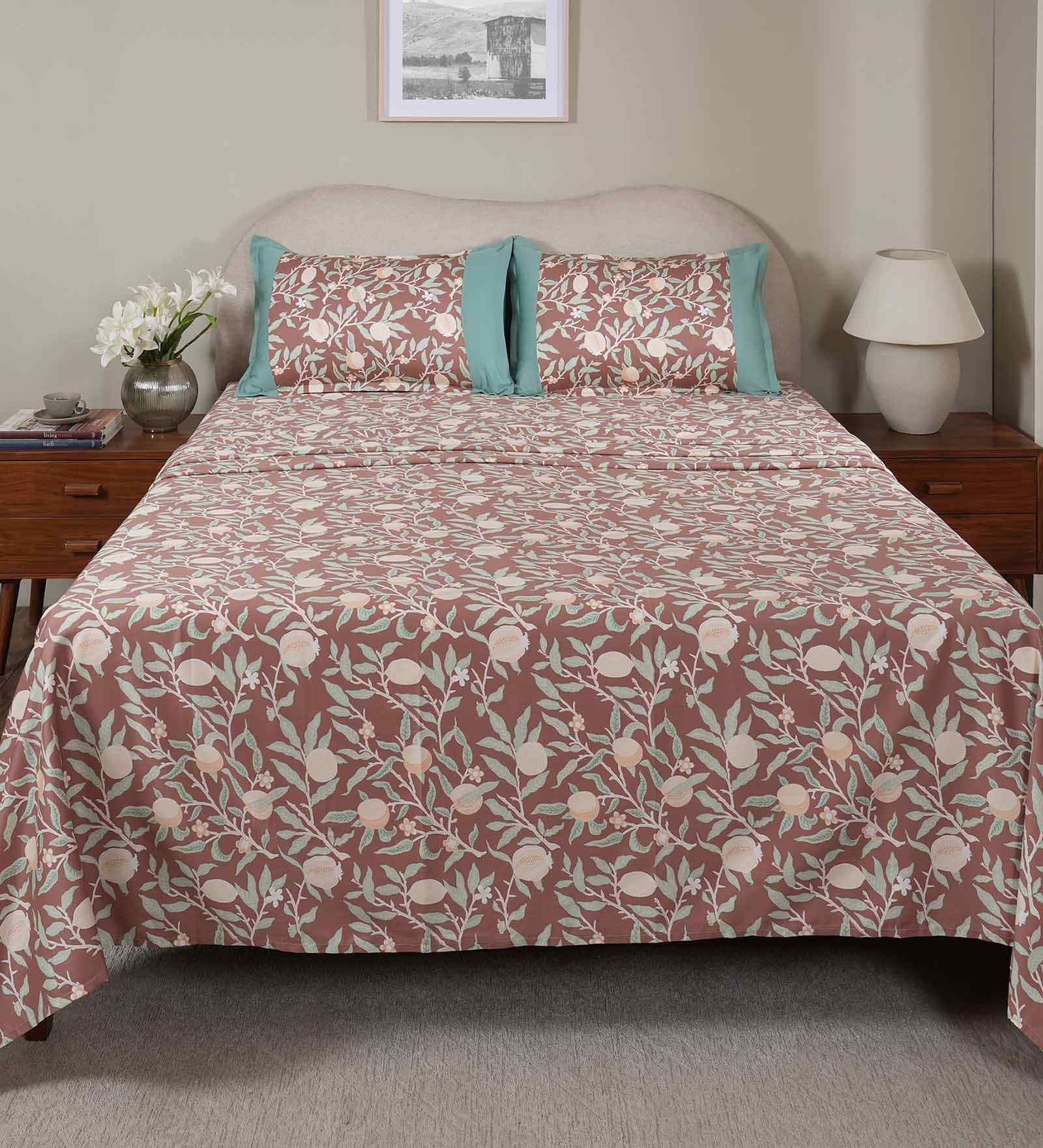 Red Fruit Print 200 TC Cotton King Size Bed Sheet with 2 Pillow Covers Sensory Bloom Collection