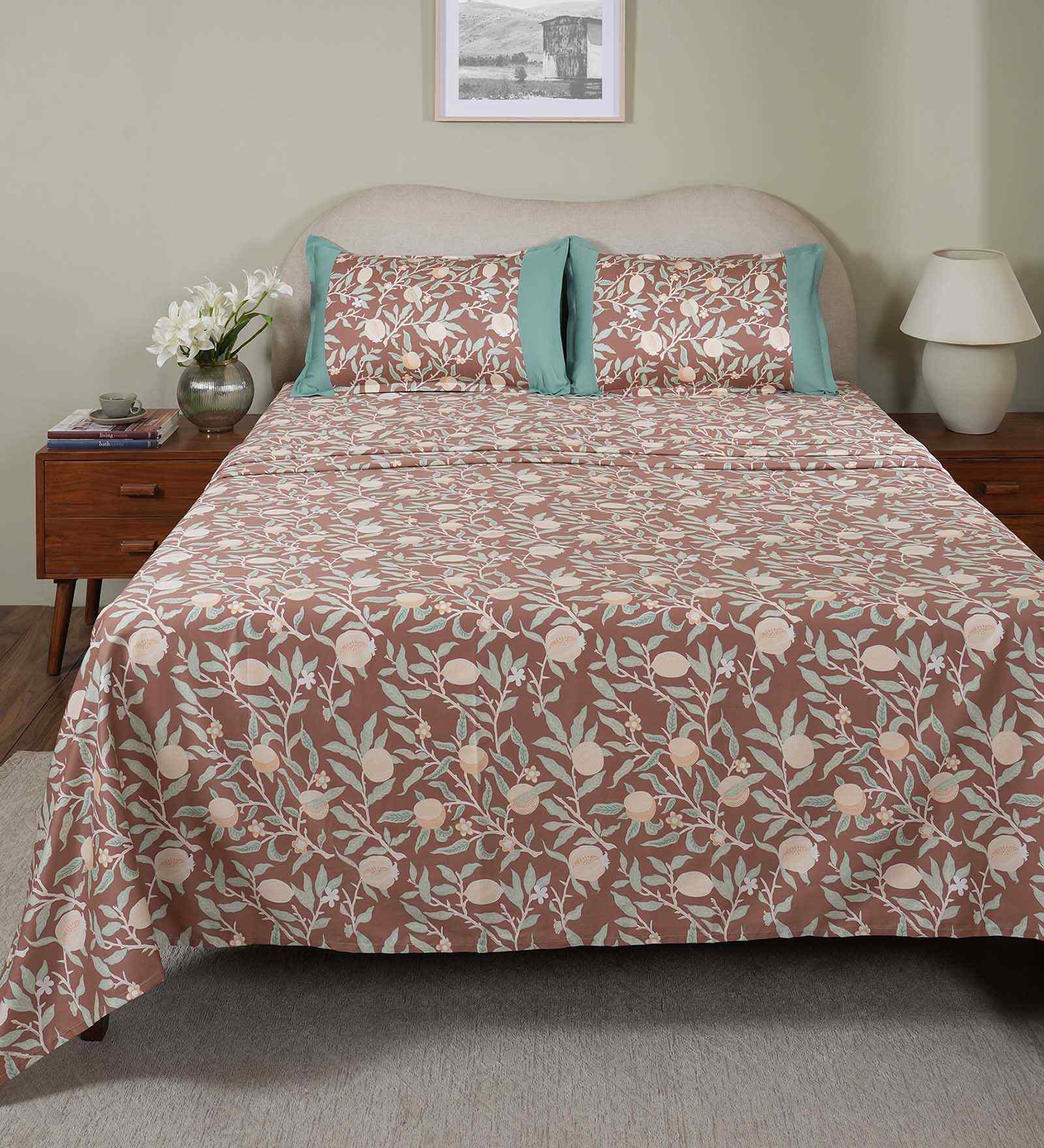 Red Fruit Print 200 TC Cotton Single Bed Sheet with 1 Pillow Cover Sensory Bloom Collection