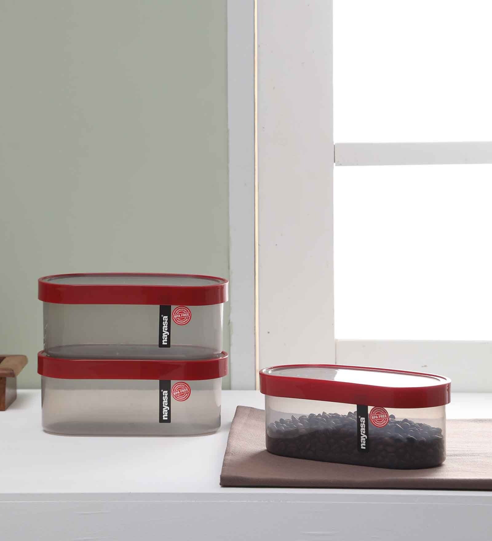 Buy Red Fusion Oval Plastic Container (Set of 3) by Nayasa Online