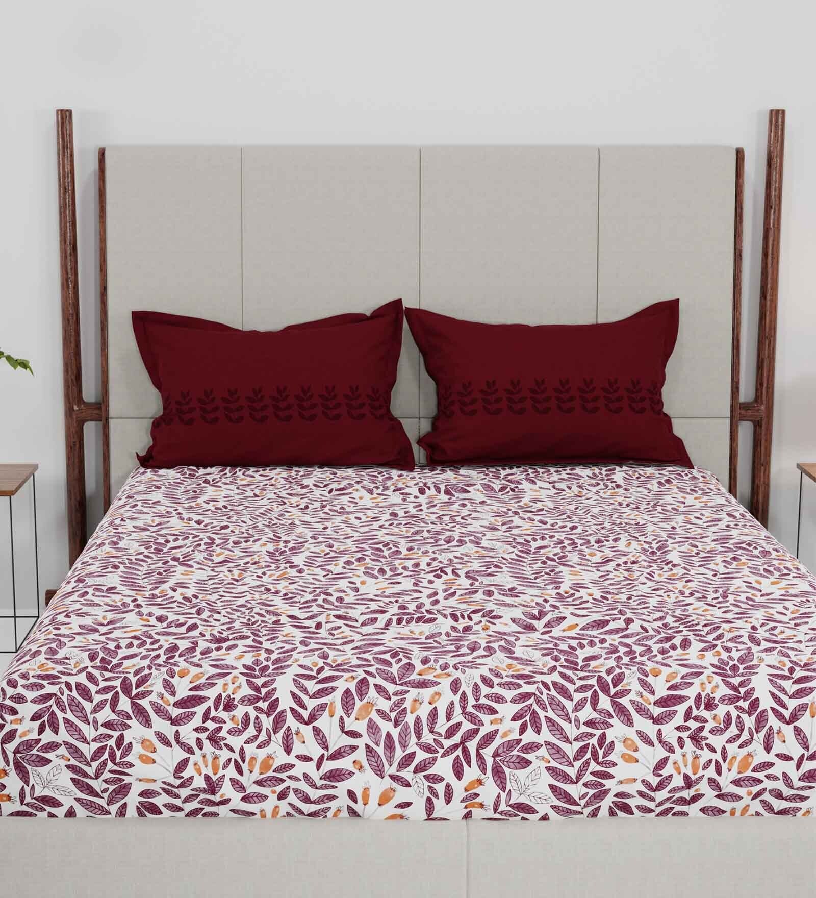 Buy Red Floral 144 Tc Cotton Queen Sized Bed Sheets With 2 Pillow Covers By Trident At 39 Off 