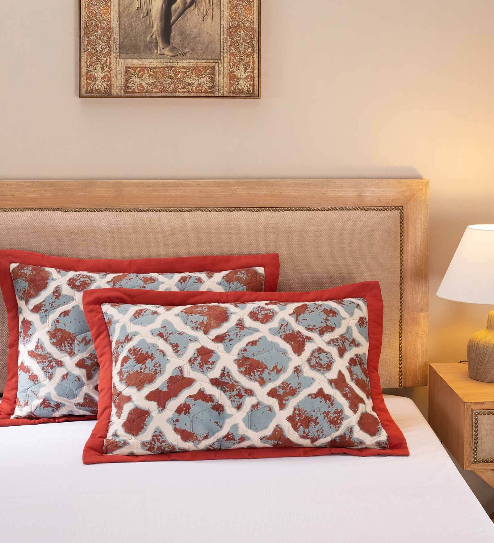 Red Patterned 300TC Cotton 20 x 30 Inches Pillow Covers (Pack of 2)