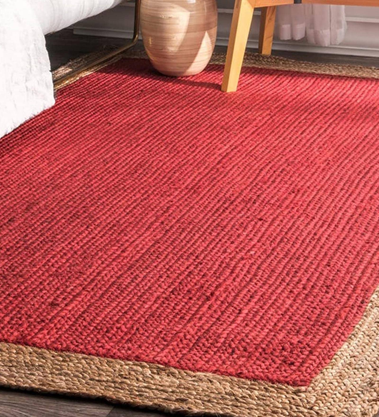 Red Geometric Jute 4 ft x 6 ft Hand Woven Carpet