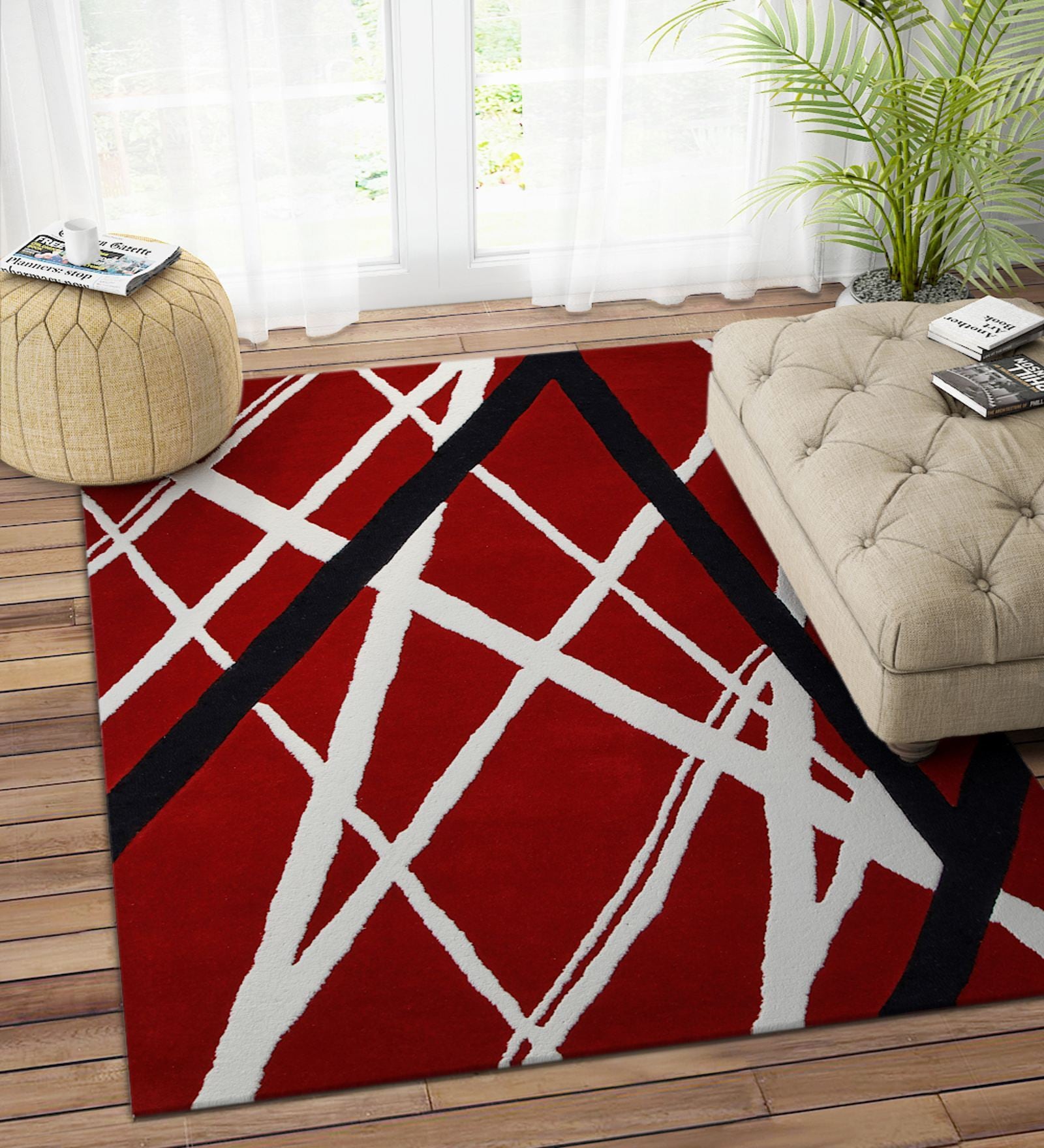 Red Abstract Wool 4ft x 6ft Hand Tufted Carpet