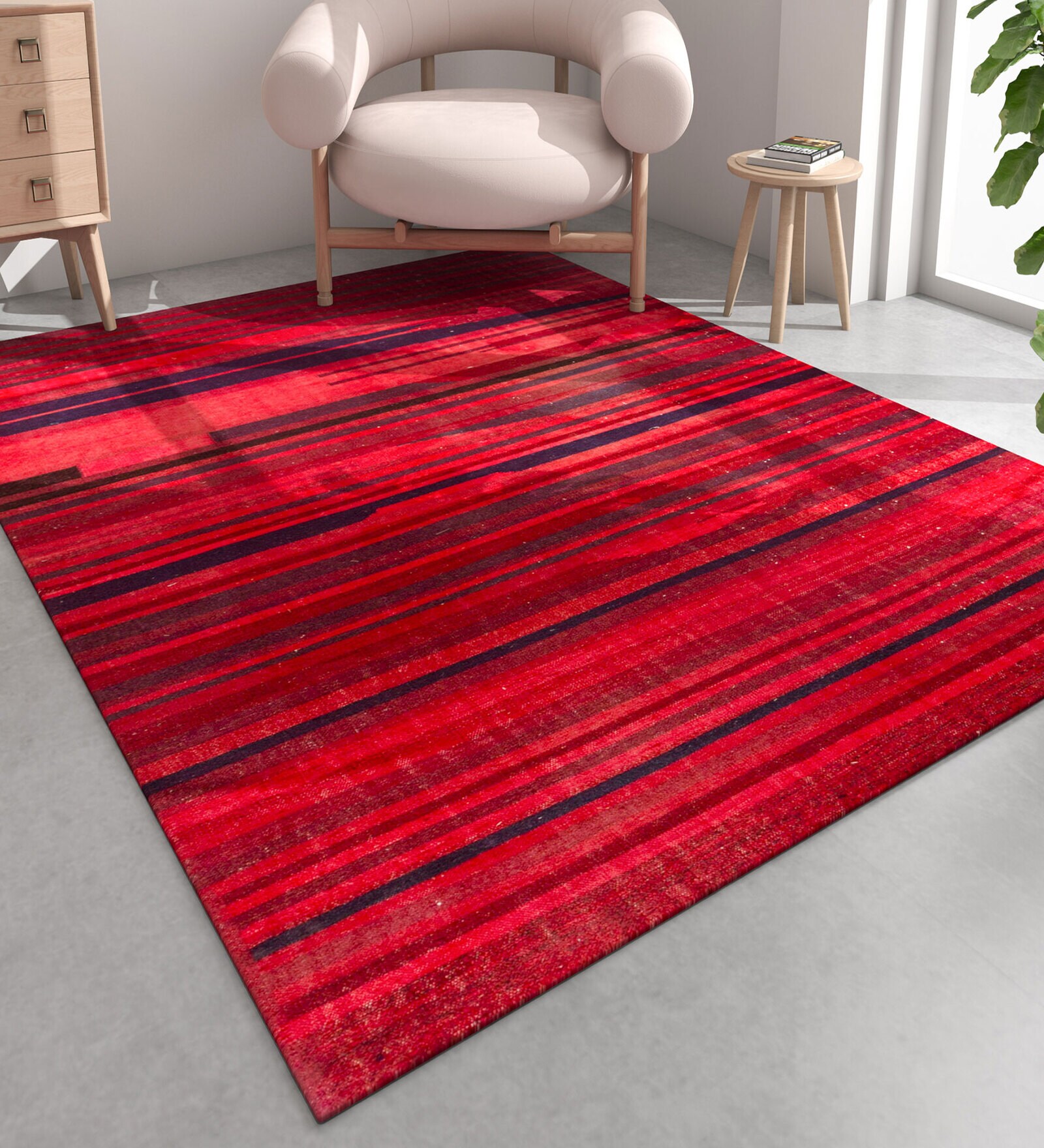 Red Geometrical Wool and Viscose 6 ft X 9 ft Flat Weaves