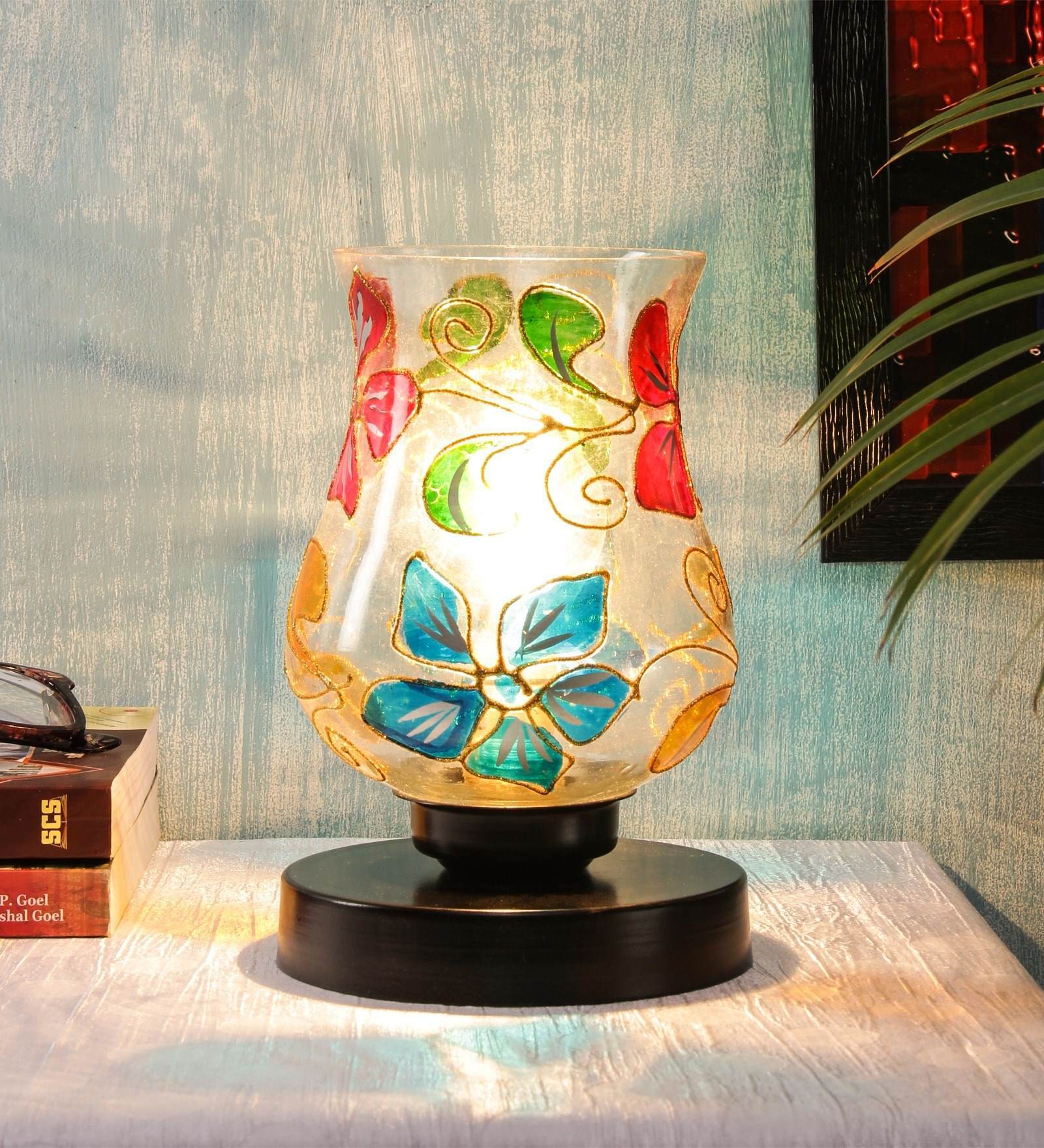 Red Shade Table Lamp with Metal Base