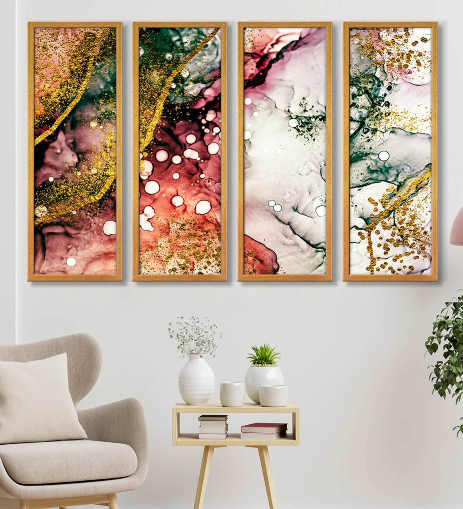 Buy Center Multicolour Canvas Framed Abstract Art Panel Set of 4 Online