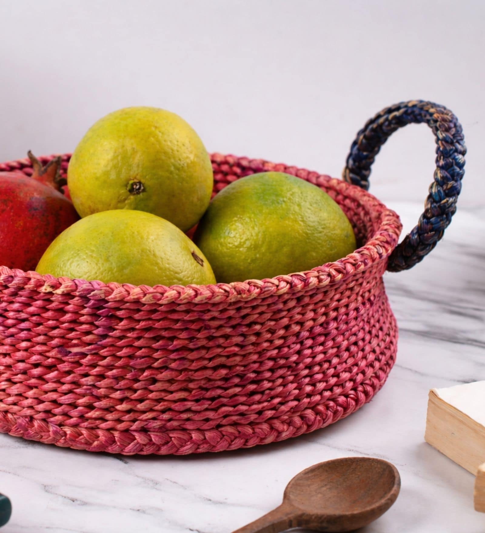 Red Hogla Grass Round  Basket