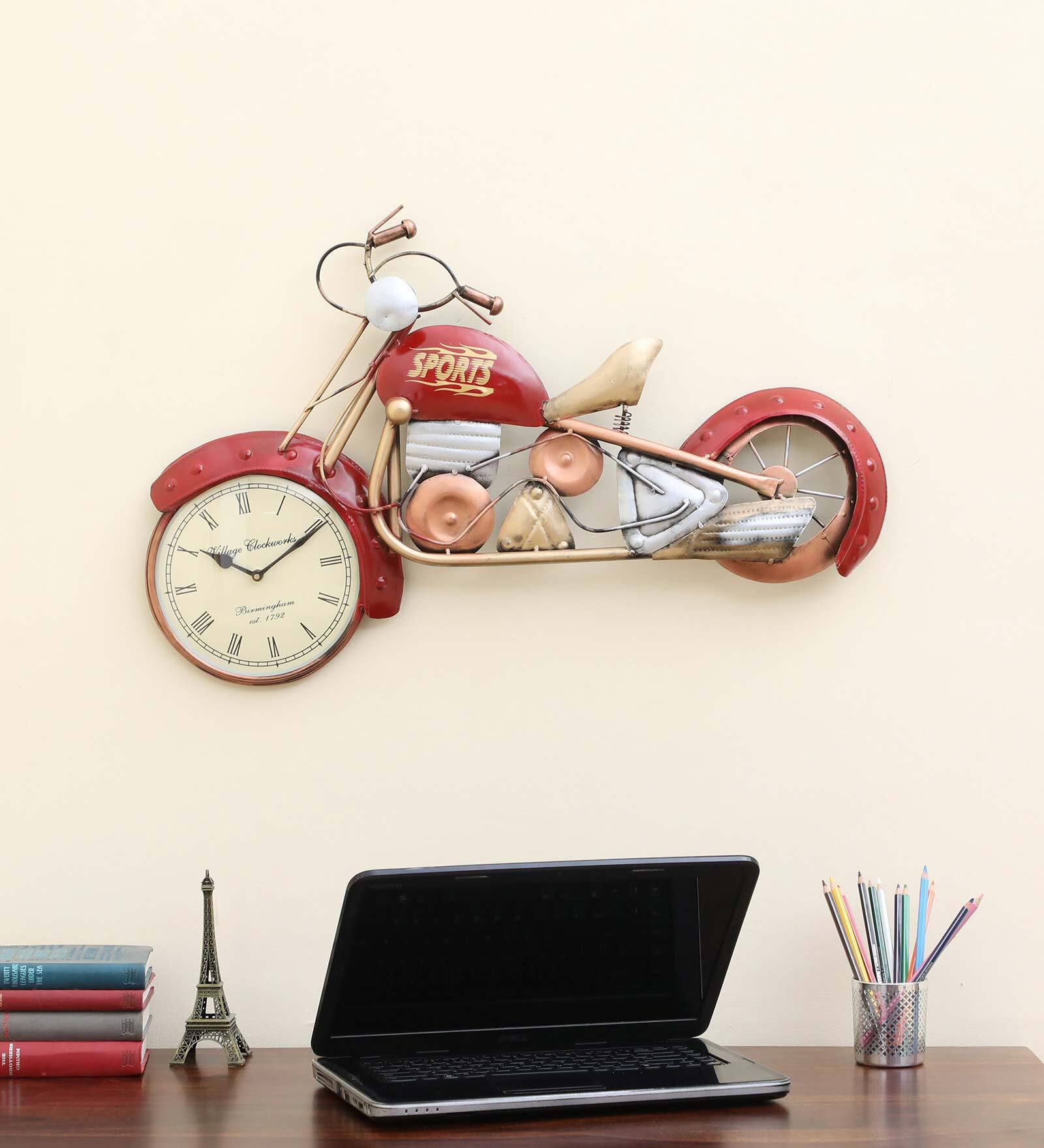 Red Iron Small Clock Bike Wall Clock