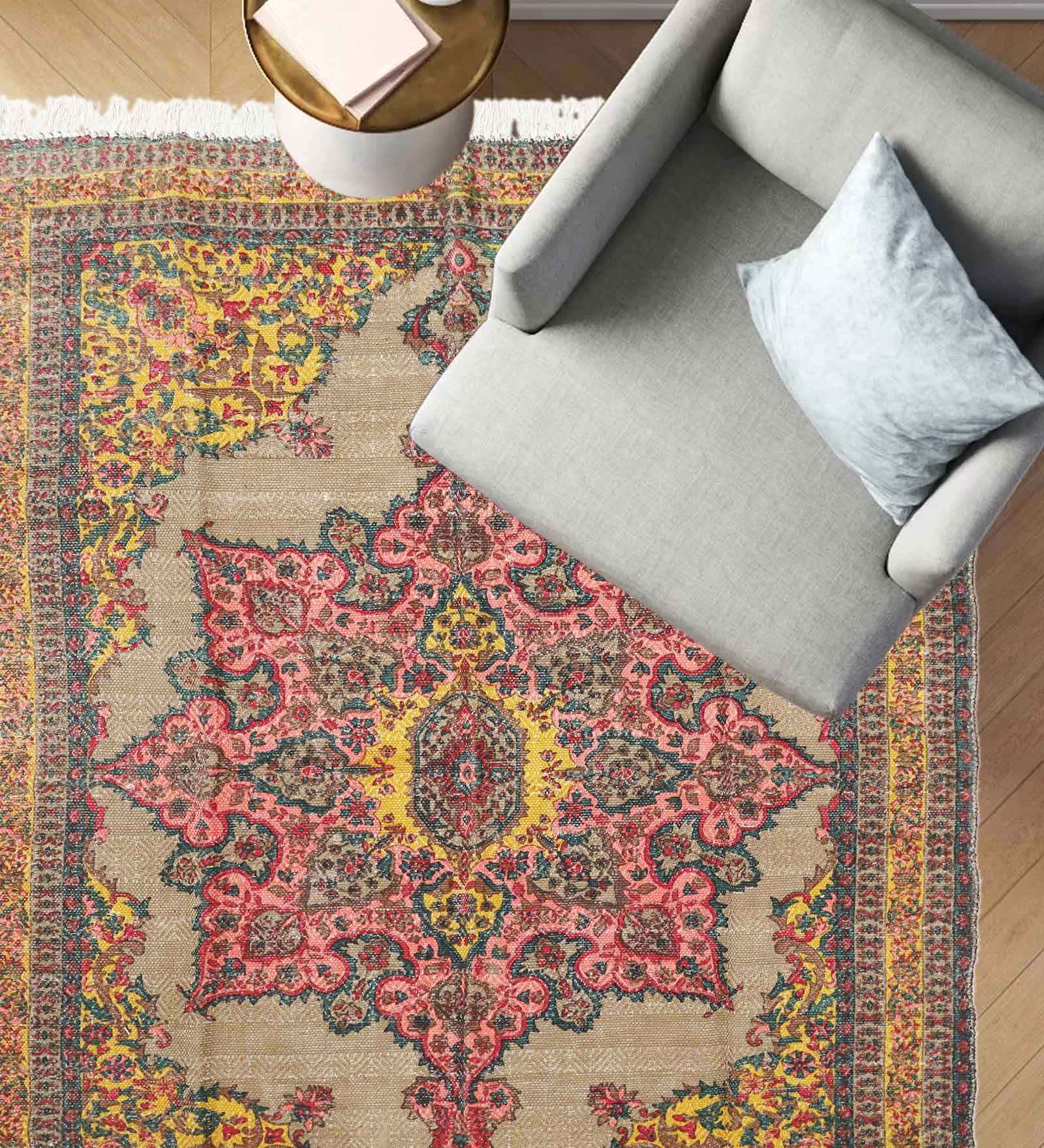 Multicolor Persian Jute 6 ft x 9 ft Hand Woven Carpet