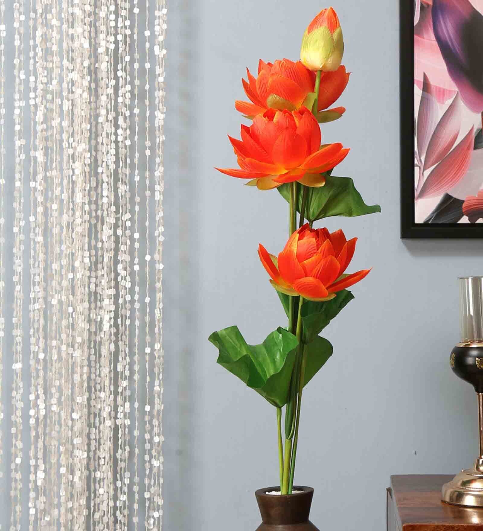Buy Red Lotus Artificial Flower Without Pot by home Online