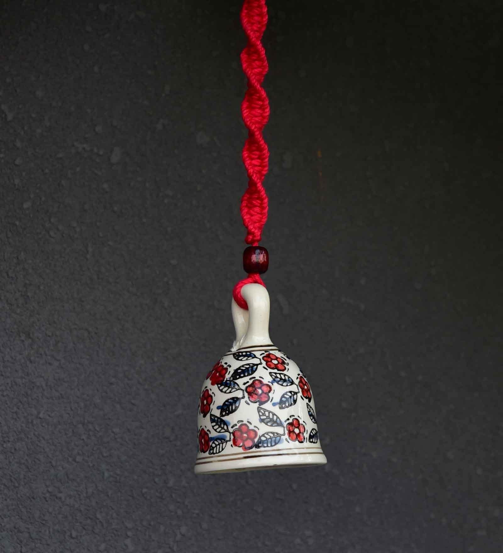 Red Macrame Ceramic Handmade bell for Wall hanging