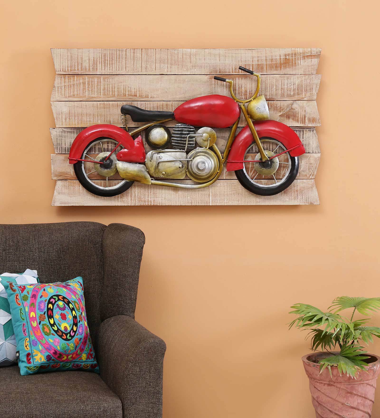 Buy Wrought Iron Bike Wall Art In Red By Malik Design Online