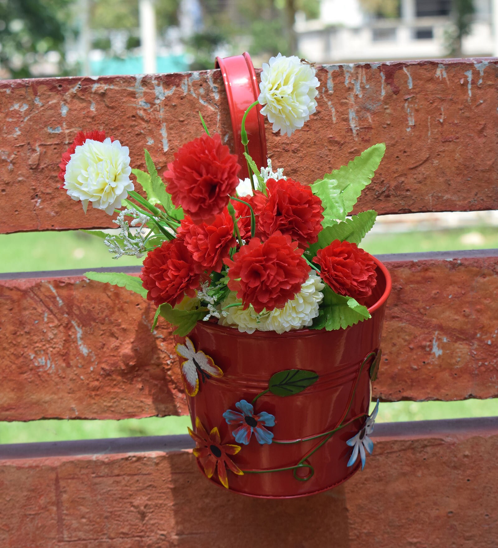 Buy Red Metal-Iron 3D Bucket Railing Planter By Udecor at 30% OFF by ...