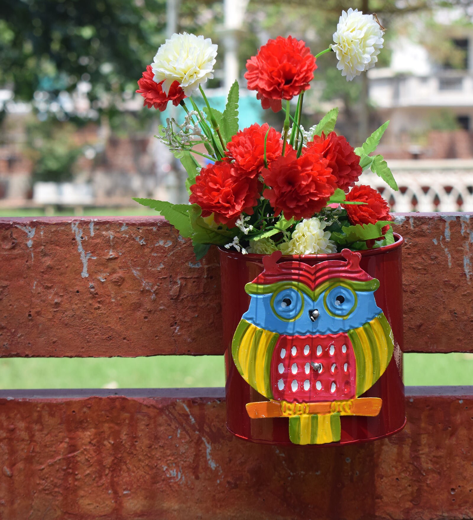 Buy Red Metal-Iron Owl Pot Railing Planter By Udecor at 10% OFF by ...