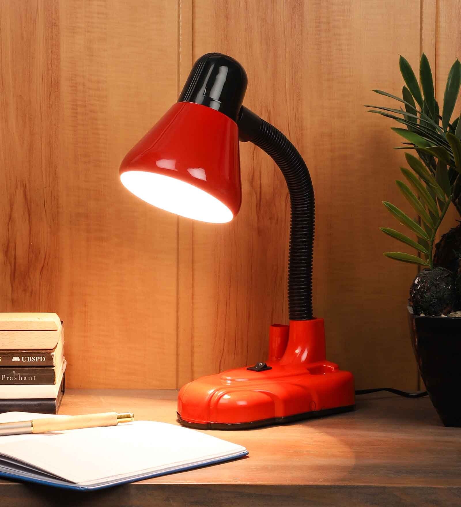 Red Metal Shade Study Lamp With Red Base