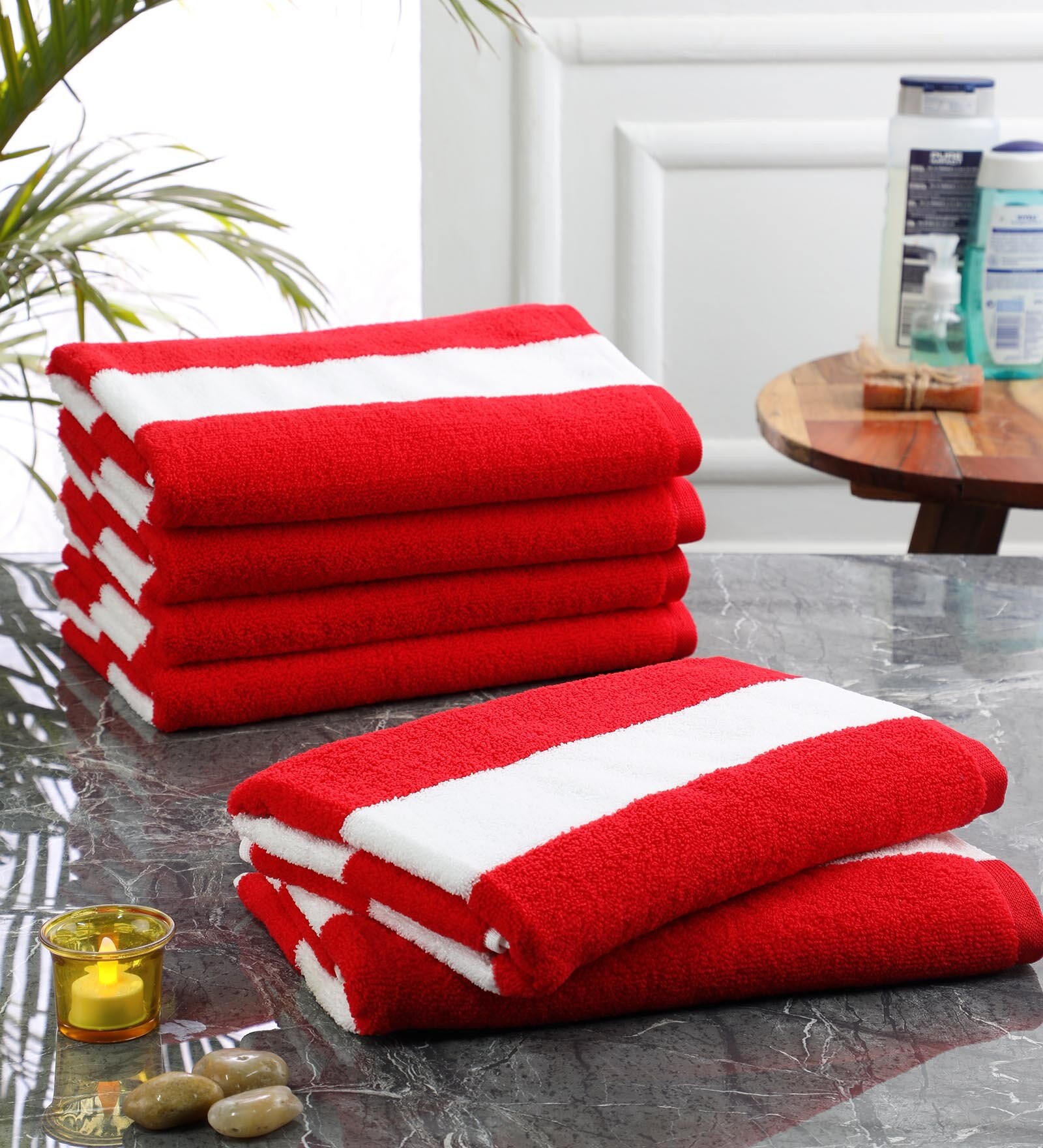 Buy Red Microfibre 250 GSM 6 Pieces Towel Set by Bathe & Soak at 63