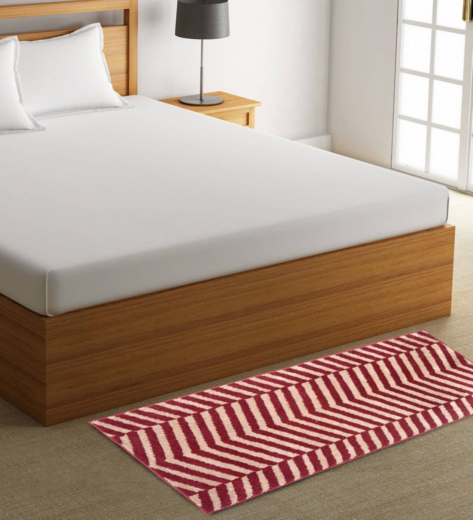 Red Microfiber 55 x 22 Inches Machine Made Floor Runner