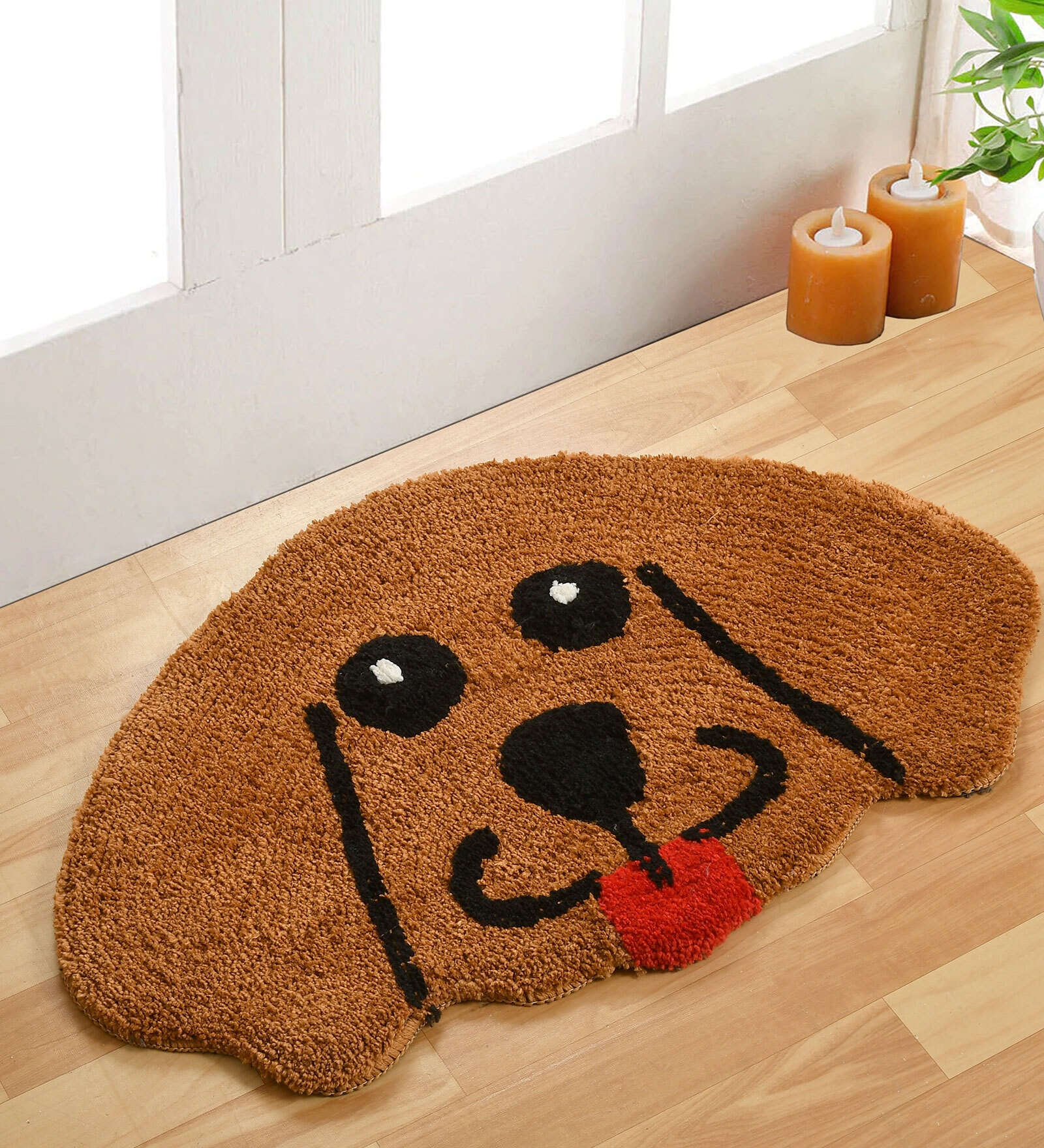 Mustard Dog Shaped Microfiber AntiSkid 18 X 28 Inches Dog Shaped Bath Mat