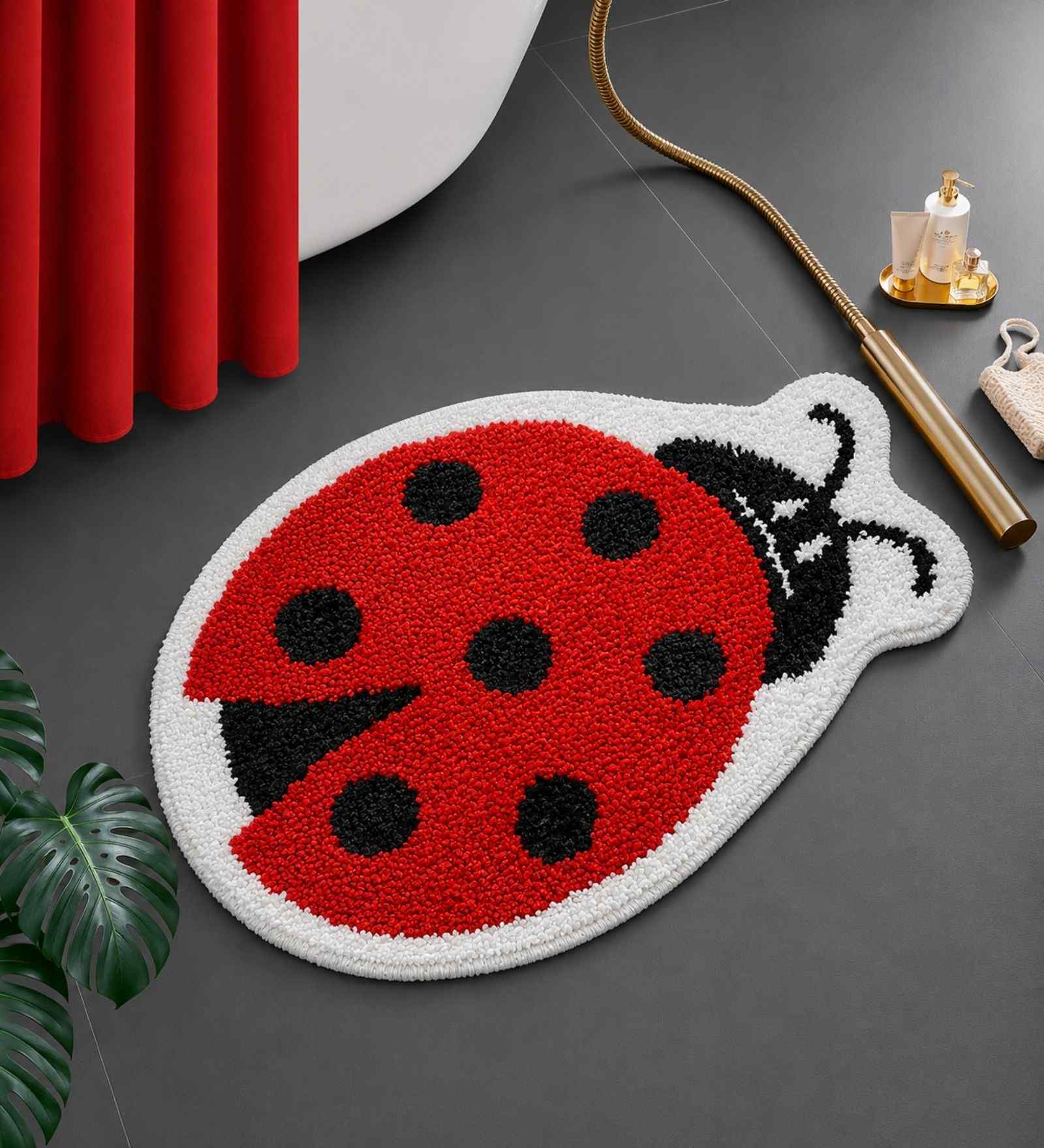 Red LadyBug Microfibre 24X16 Inches Anti-Skid Bath Mat