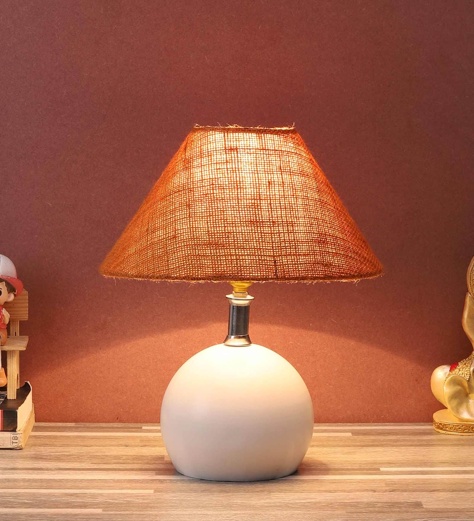 Red Natural Fiber Shade Table Lamp With White Base