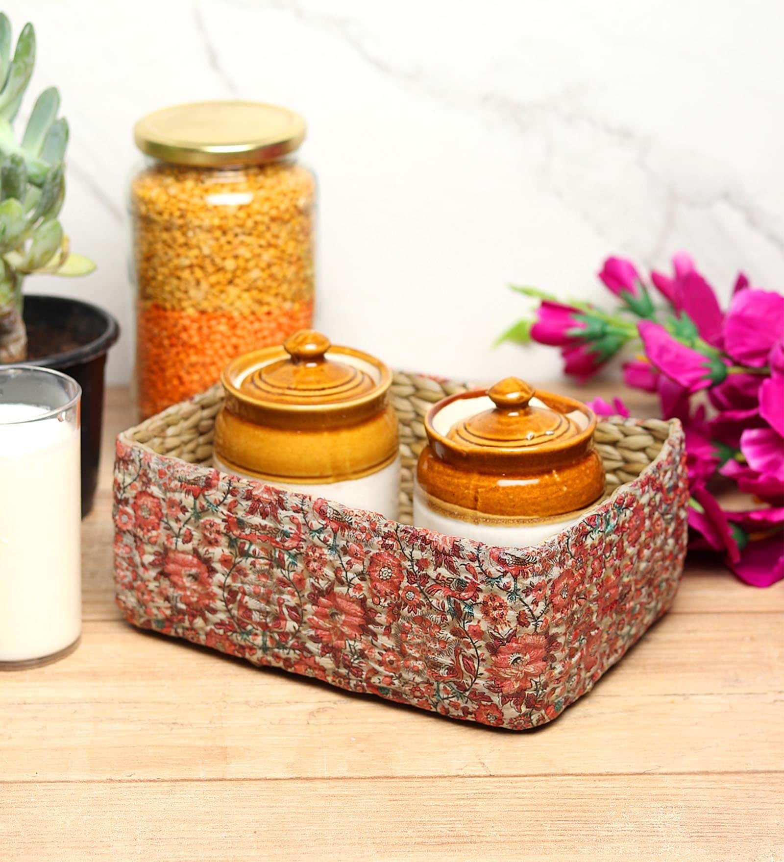 Red Natural Fibre Hamper Fruit Basket
