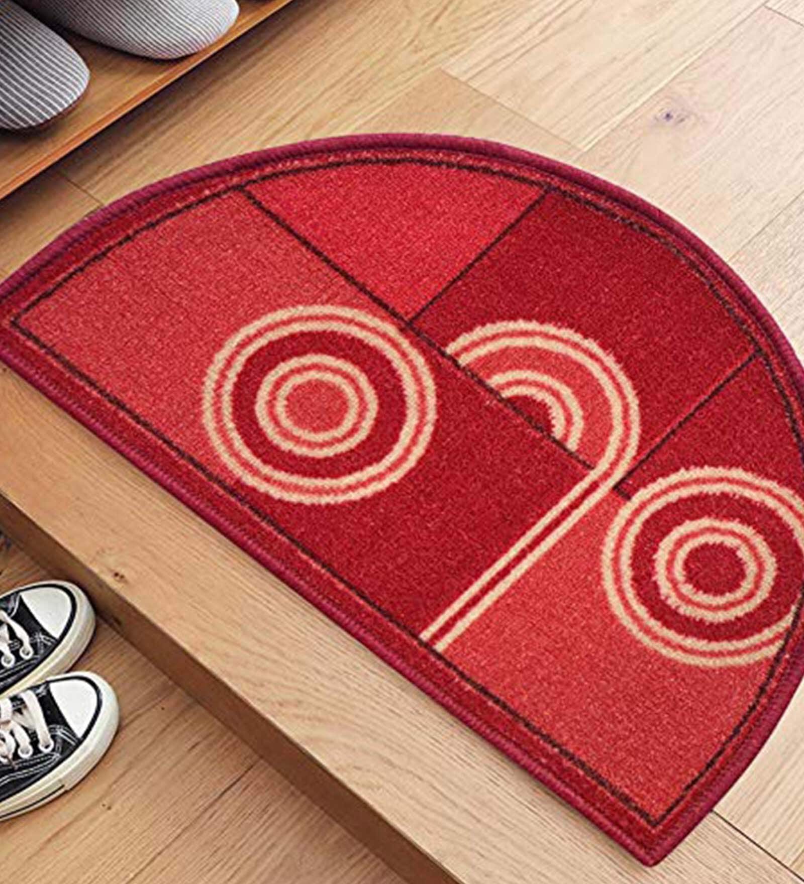Red Geometric Polyester 15 x 23 Inches Anti Skid Door Mat