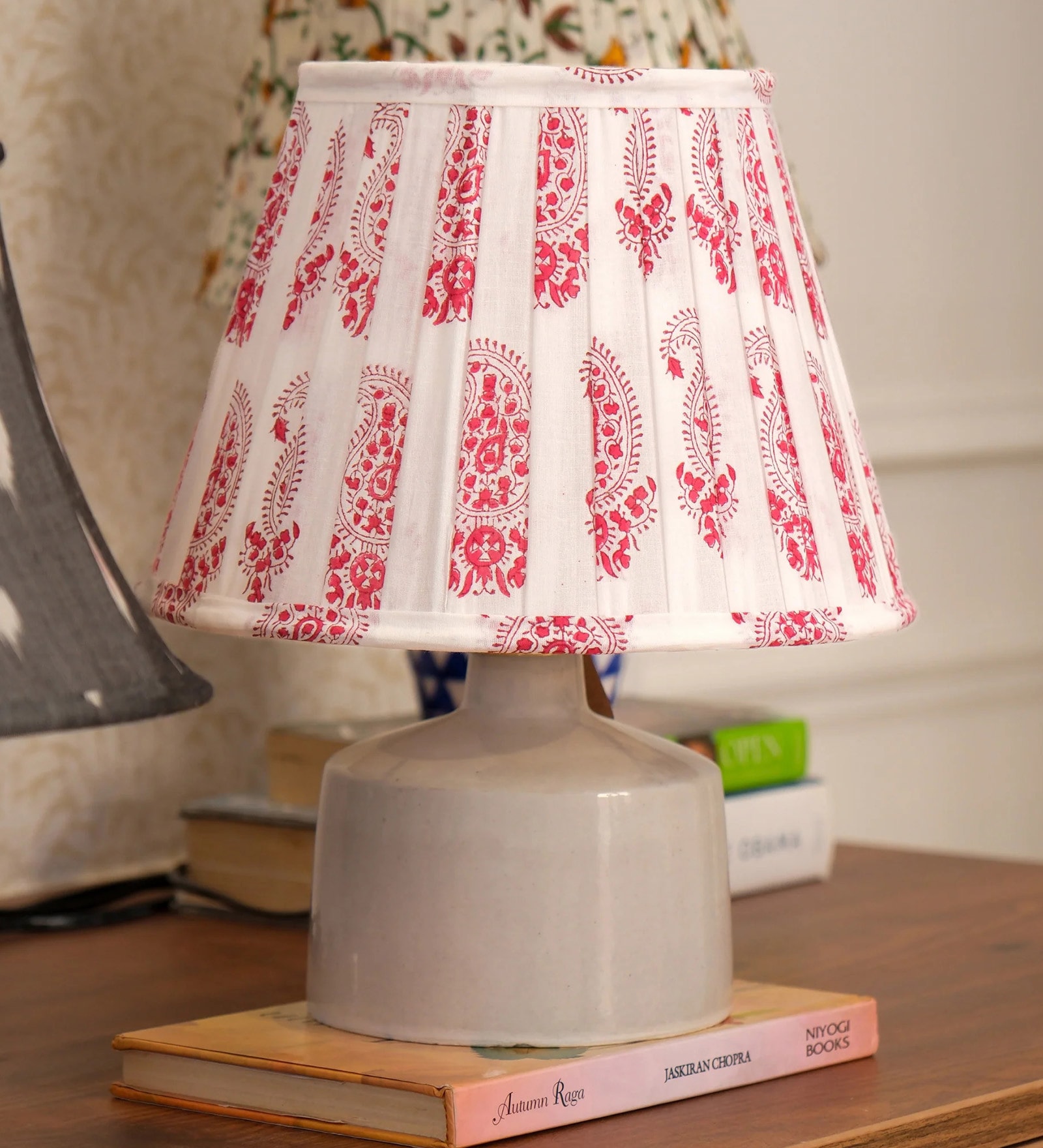 Red Paisley Block Print Pleated Empire Lampshade
