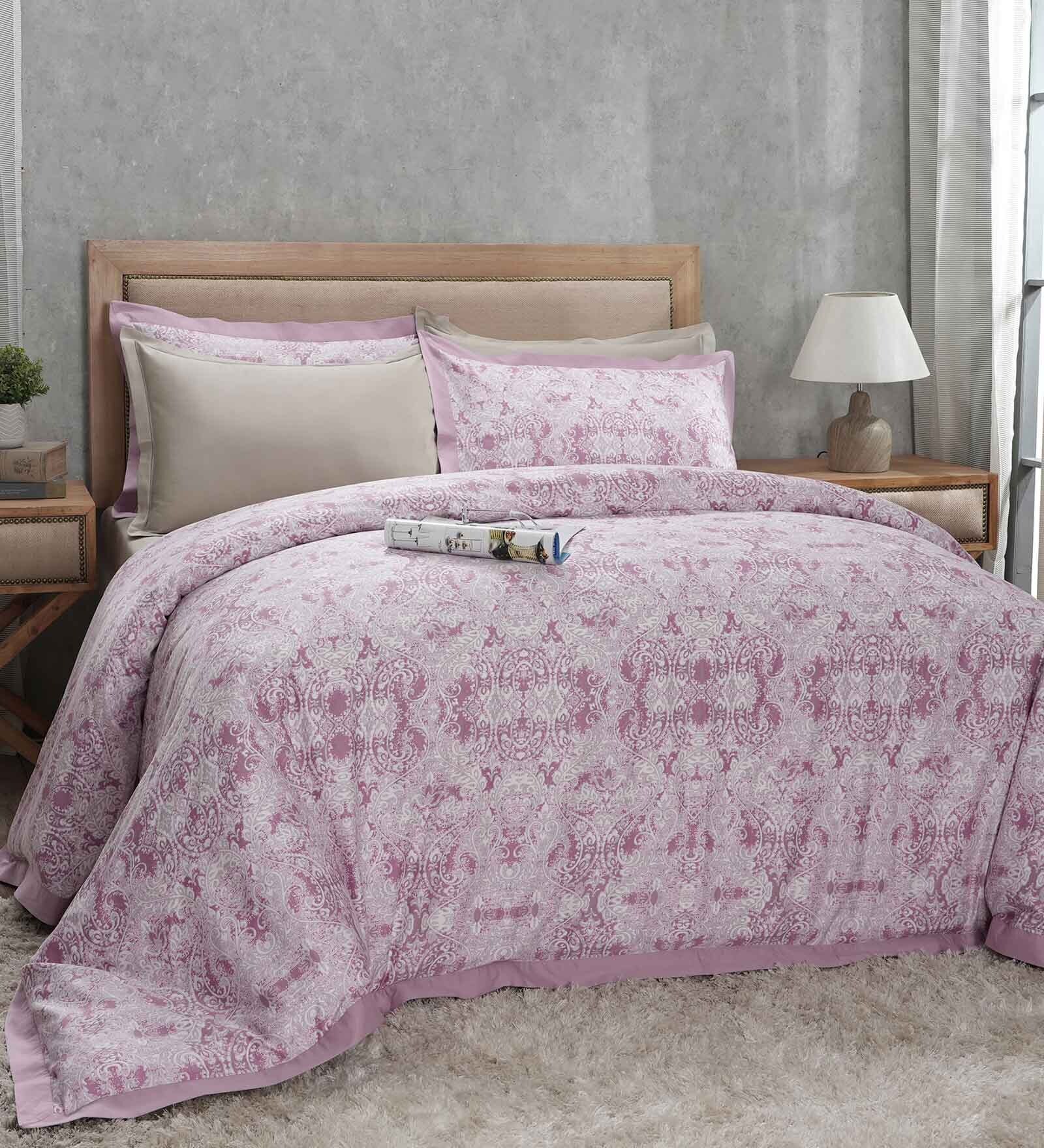Buy Red Patterned Cotton Double Bed Duvet Cover with 2 Pillow Covers