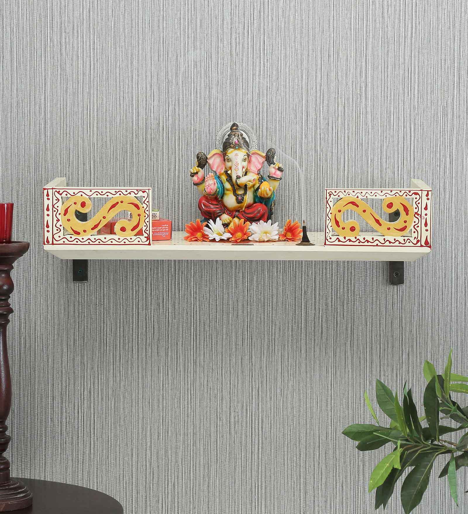 Red Pine Wood Pooja Mandir Without Door