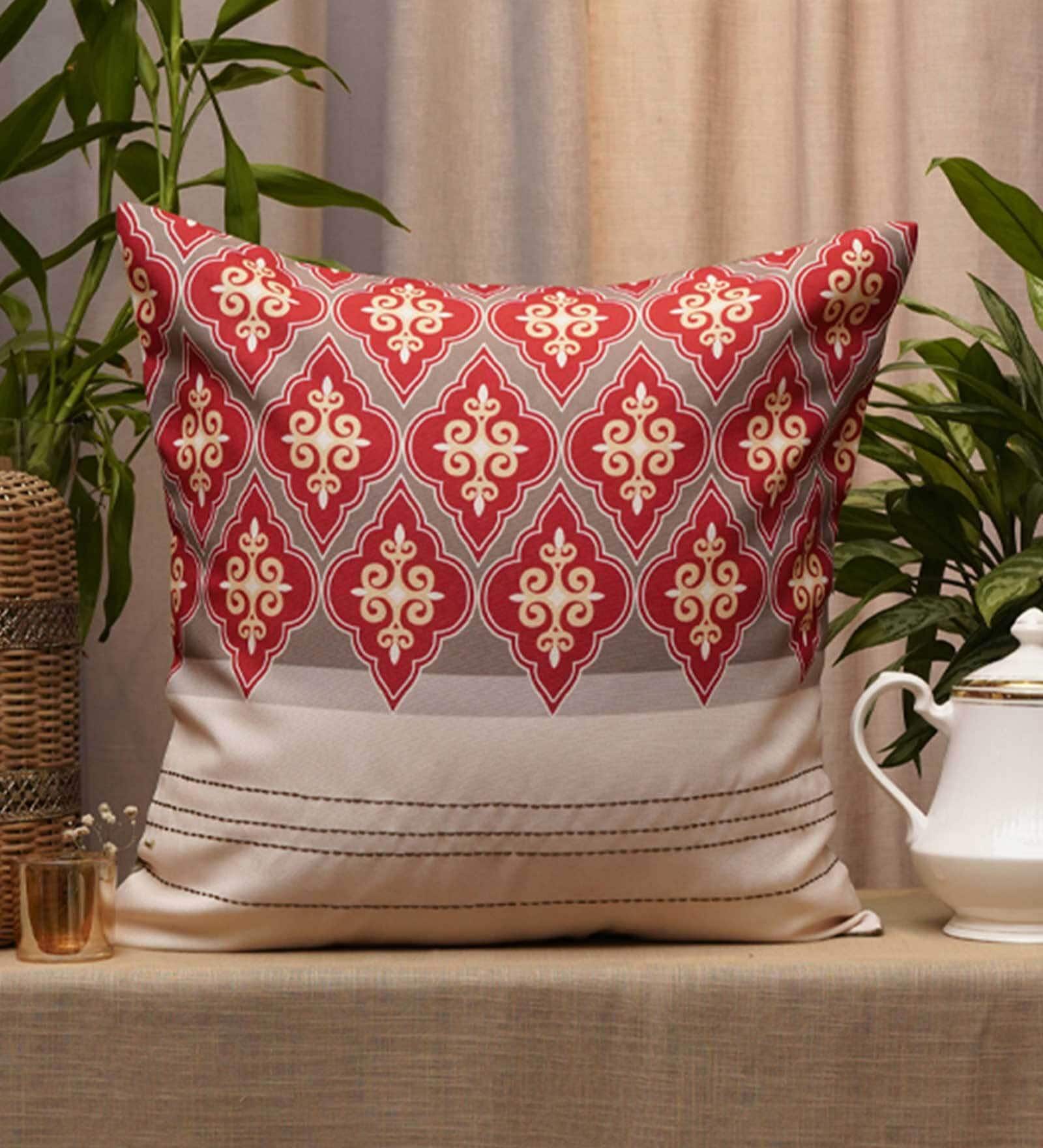 Red Traditional Polycanvas 20 x 20 Inch Cushion Cover