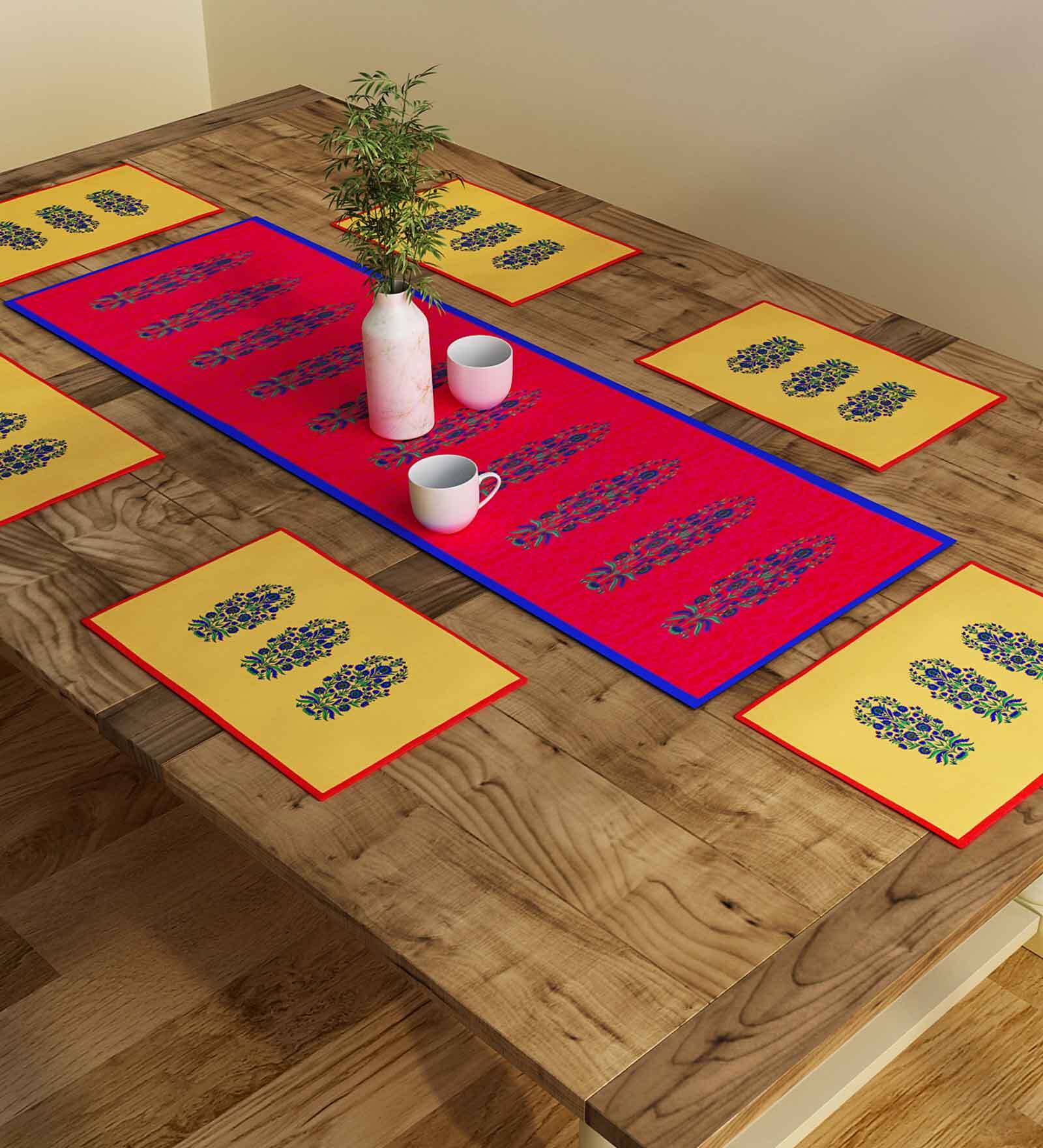 Keith (12x18) Red & Yellow Poly Cotton (Set of 6) Table Linen Set