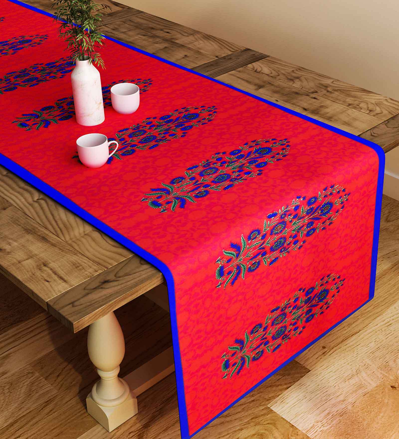 Buy Maxwell (78x12) Red & Blue Poly Cotton Table Runner at 73 OFF by