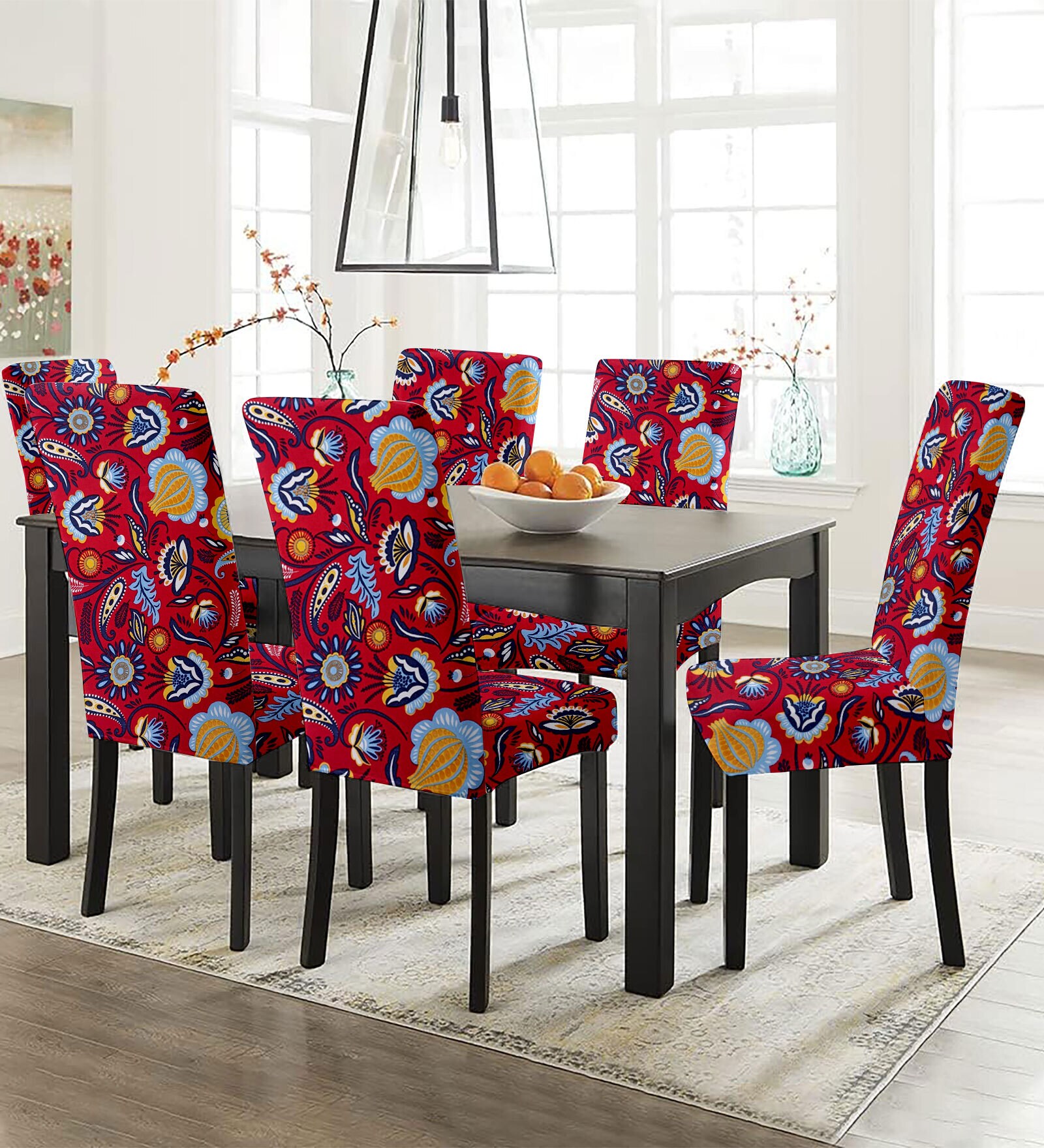 Red Polycotton Floral 14x18 Inches Chair Covers (Pack of 6)